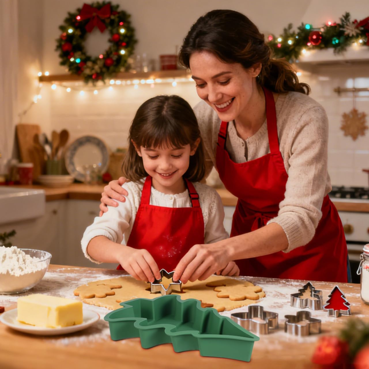 Operitacx Christmas Tree Silicone Baking Mould Pan Kitchen Bakeware Tools for Chocolate Cake, Ice, Baking Cake, Pudding, Muffins image number 1