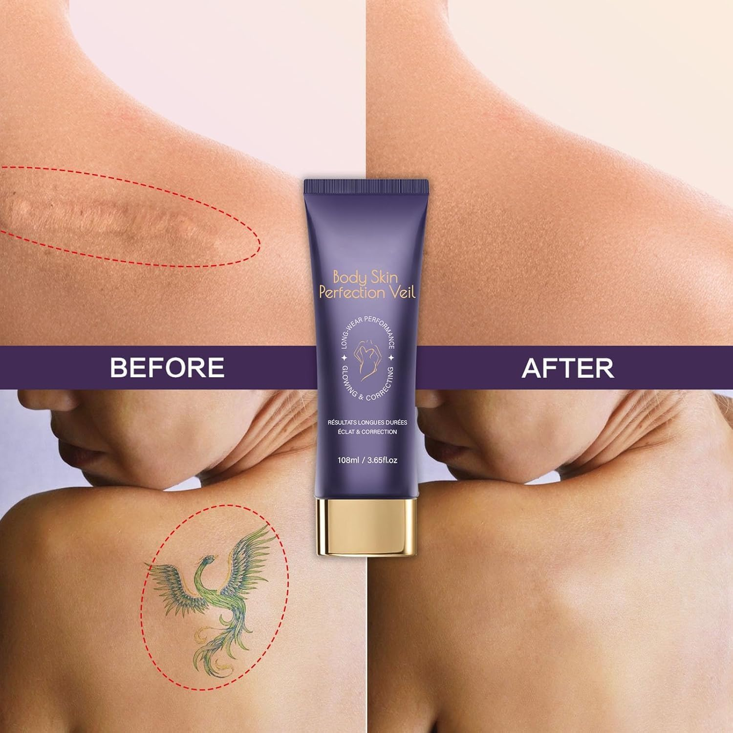 Body Coverage Perfector with Brush &ndash; 2-In-1 Body Camouflage and Illuminator, Long-Lasting Sweat-Proof Concealer, Waterproof Full Coverage for Legs & Body (Warm Radiance)