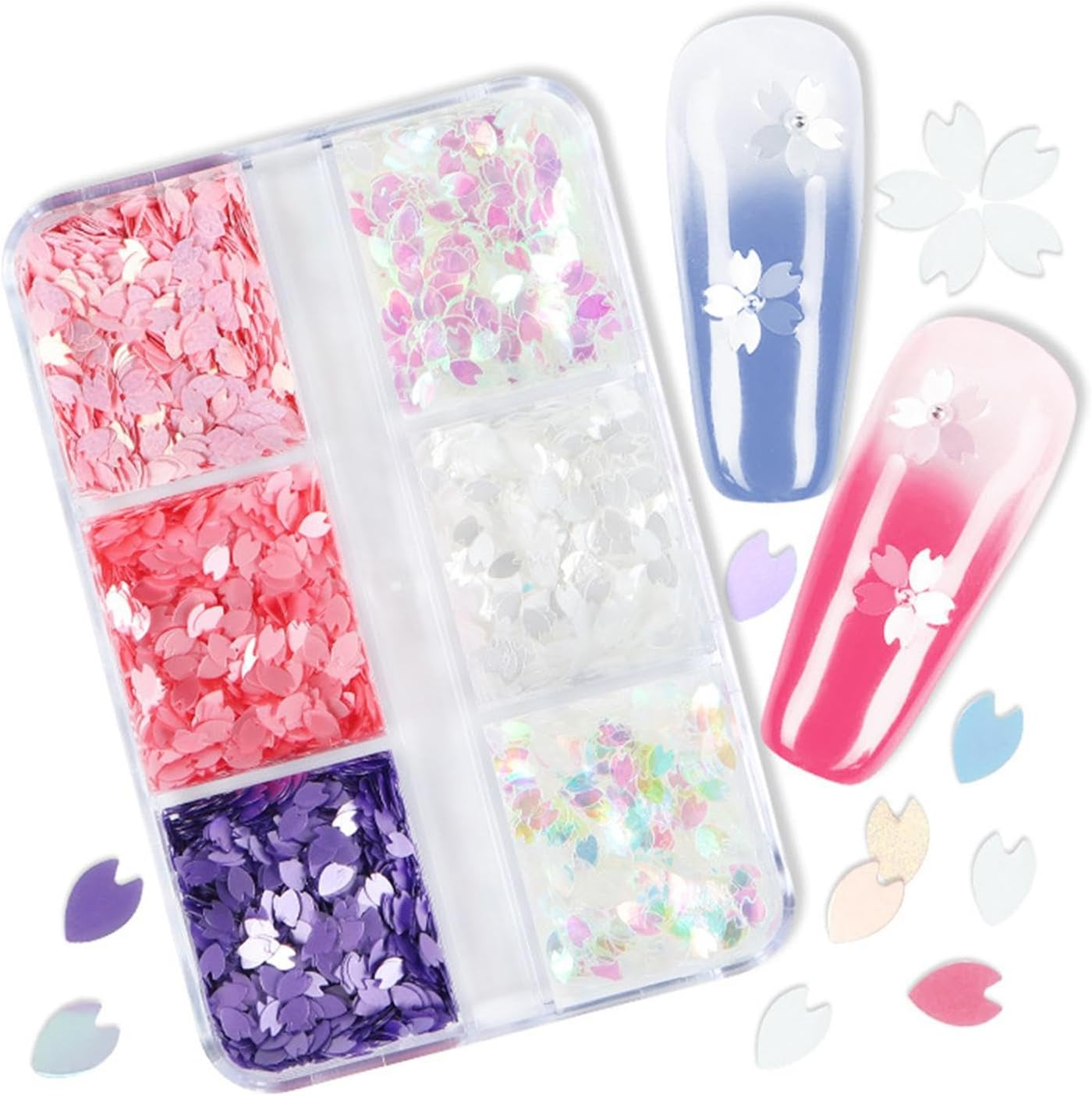 Flowers Nail Glitter | 6-Colors Cherry Blossoms Petals Sequins - Petals Glitter Flakes Set for Women Girls Summer Nail Decoration image number 1