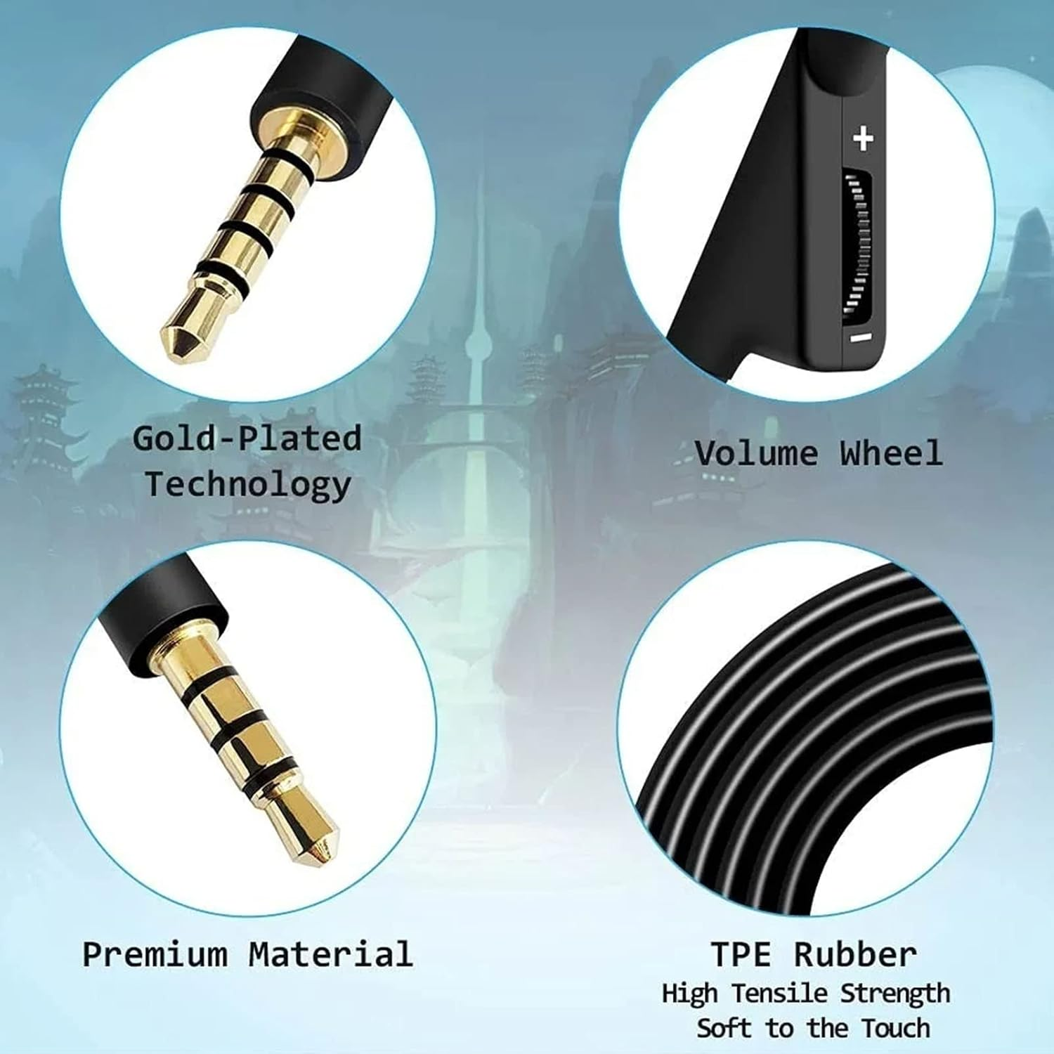 Gaming Headset Audio Cable, 2M / 6.6Ft Headphone Audio Cable for Astro A10 A30 A40 A40TR A50, Adjustable Volume 3D Stereo Extension Cable image number 2