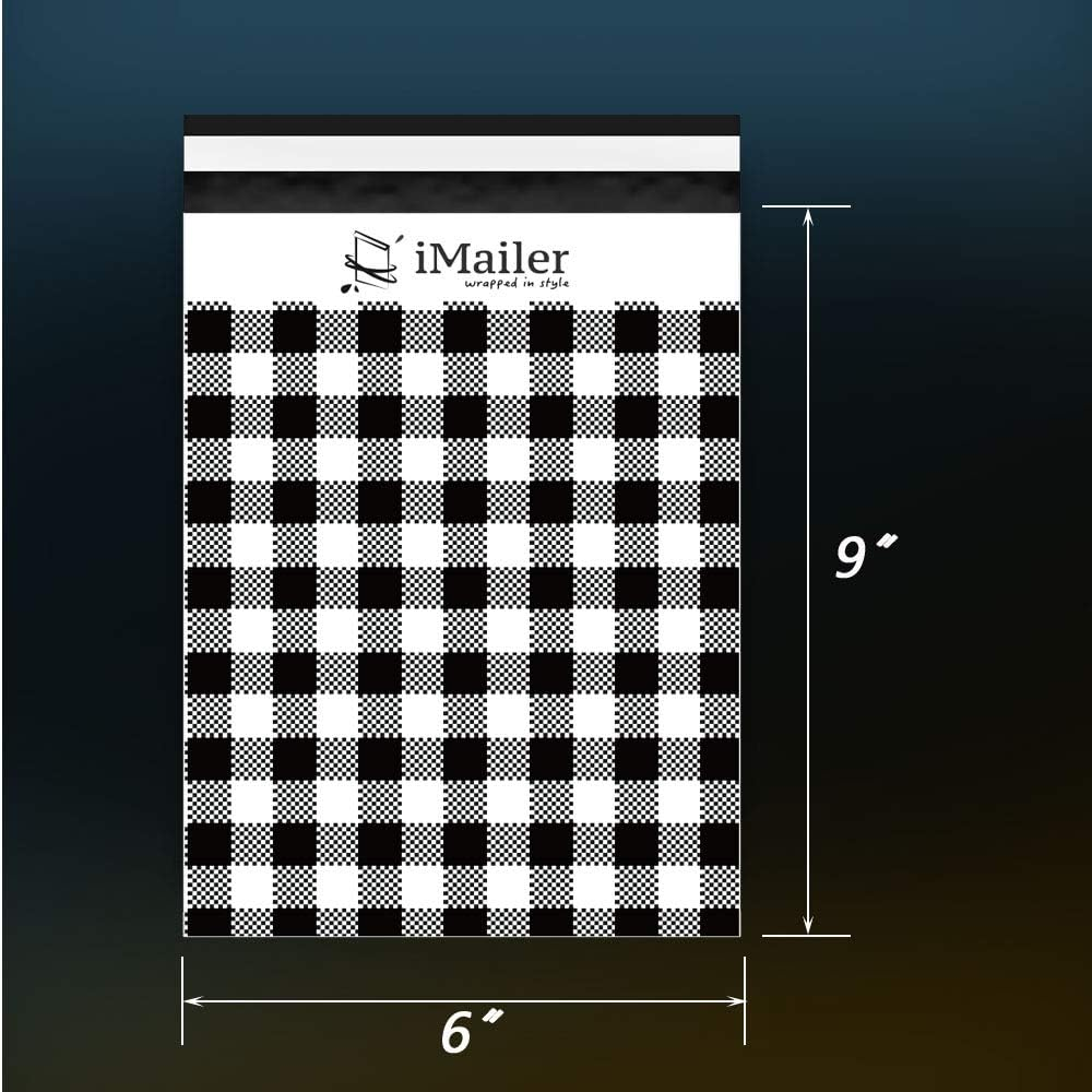 200 Count - 6X9 Inch, Poly Mailer Black Gingham Plaid Envelope, Mailing Shipping Bags with Self Seal Strip