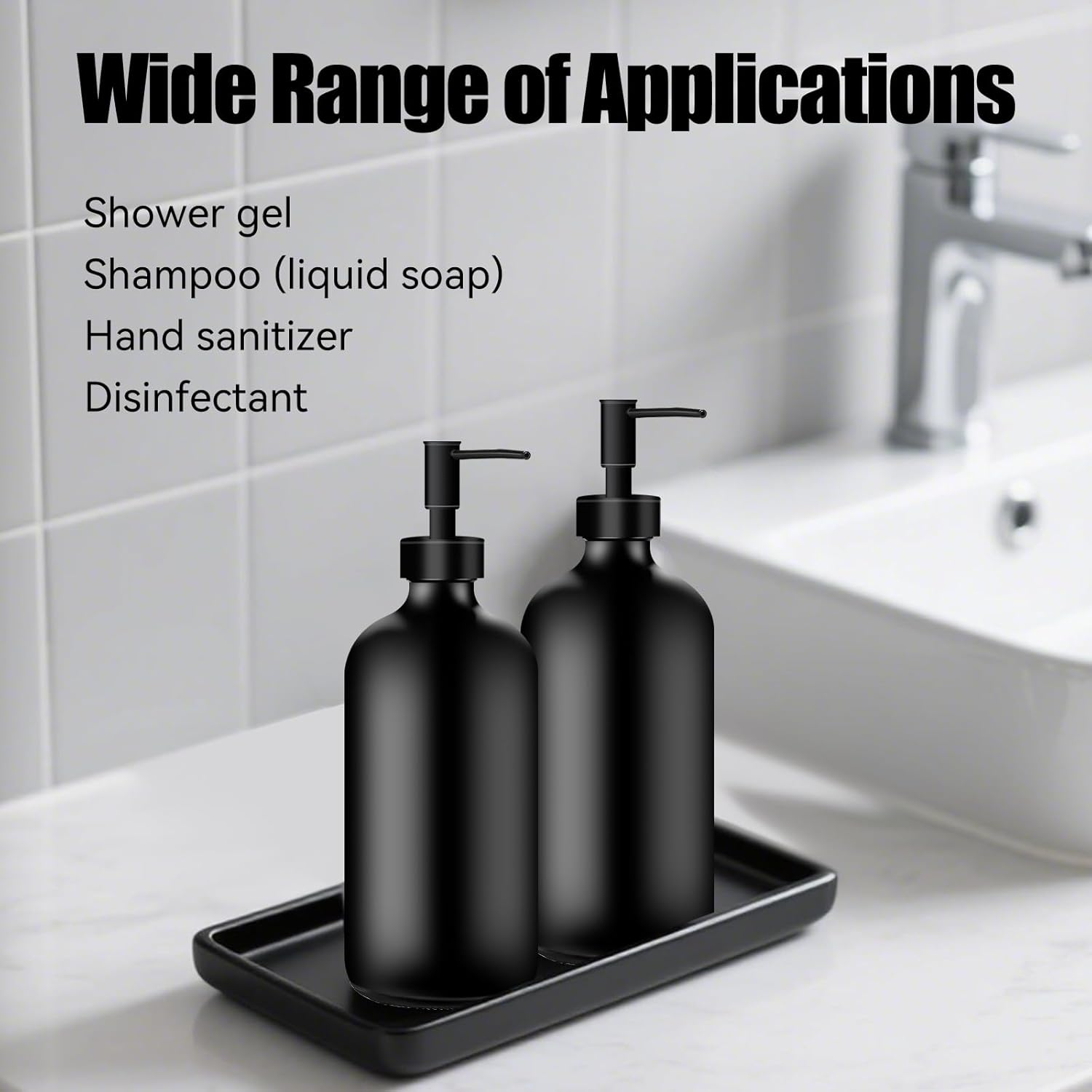 2 Pack Glass Soap Dispenser, Thickened Matte Black Hand Soap Dispenser, 400Ml Glass Pump Bottle, Suitable for Bathrooms, Countertops, Kitchens, and Laundry Rooms image number 1