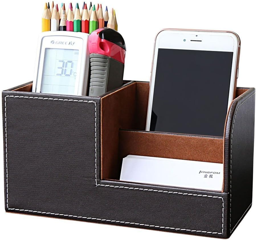 KINGFOM 3Pcs/Set Office & School Desktop Decor Organizer Supplies Including Tissue Holders, Pencil Holder, Business Card Dispenser Stand 3Pcs/Set Brown - Black image number 7