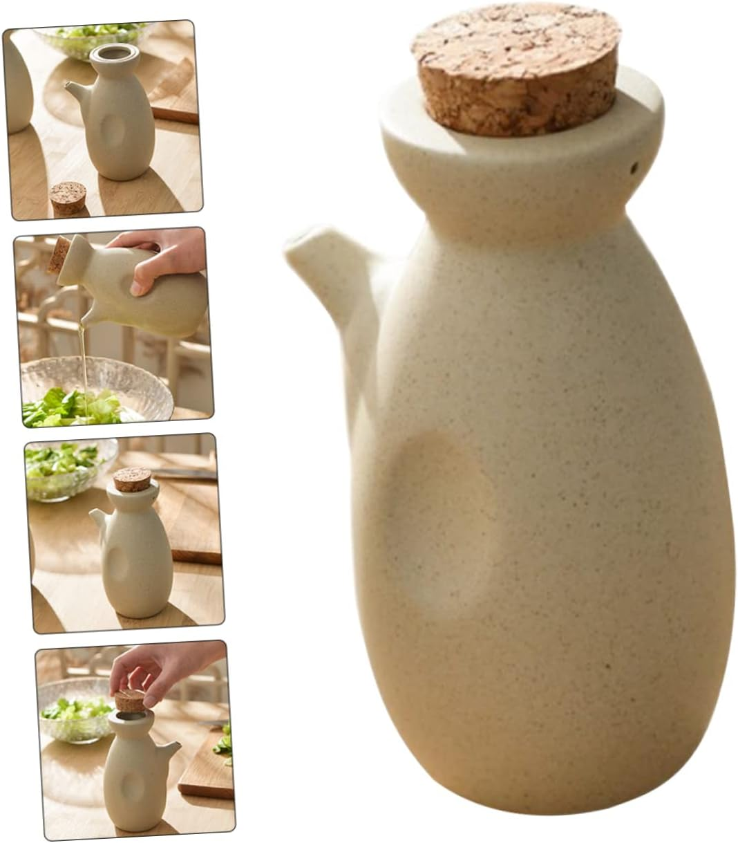 COLLBATH Ceramic Oil Pot Cooking Oil Dispenser Cooking Oil Container Aromatizante Para Casa Olive Oil Olive Bottle Dispensers Stoneware Oil Cruet Pepper Storage Jar Kitchen Jar Beige image number 2
