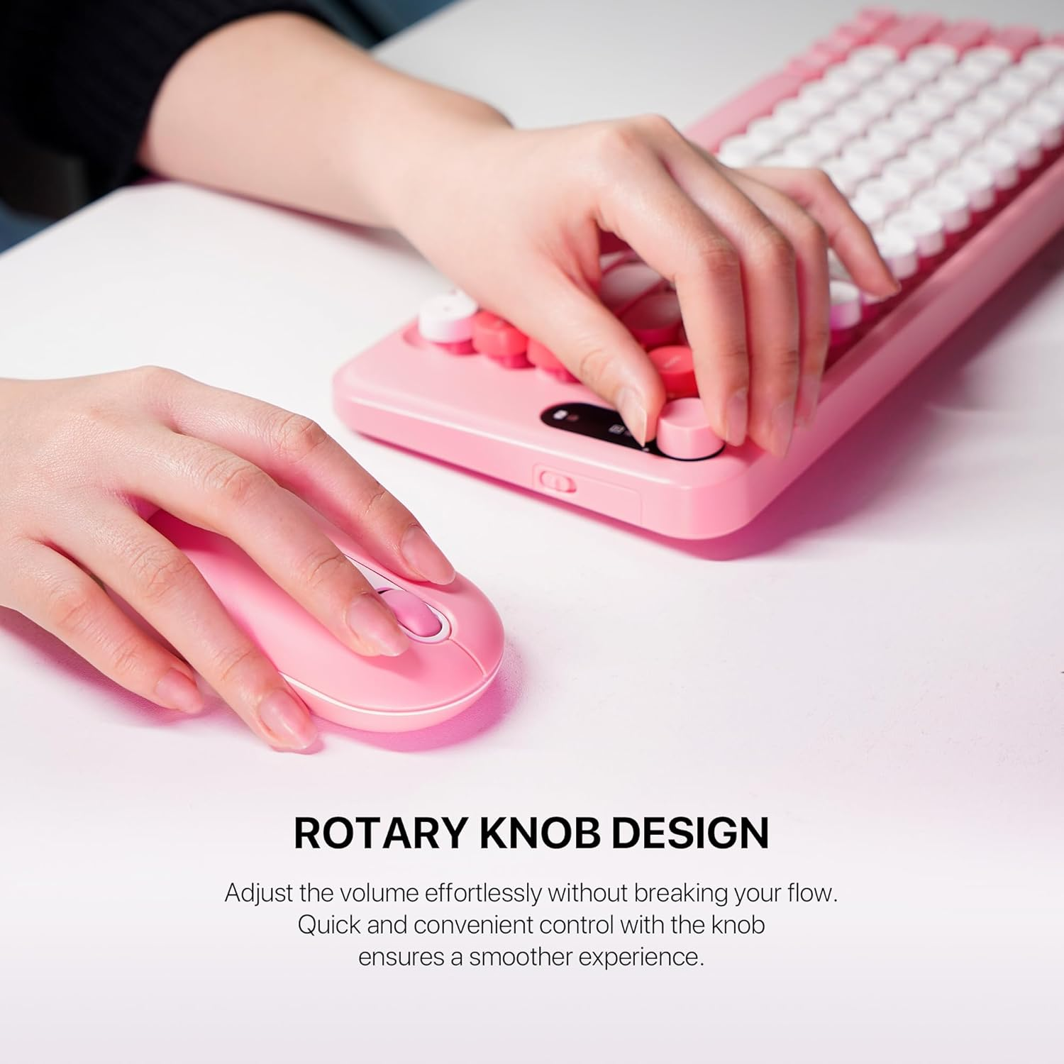 Fantech GO MOCHI85 75% Mechanical Keyboard and Mouse Combo 1600 DPI Mouse, Bt/2.4Ghz Wireless Computer Keyboard with Knob for Pc/Mac, Pink image number 5