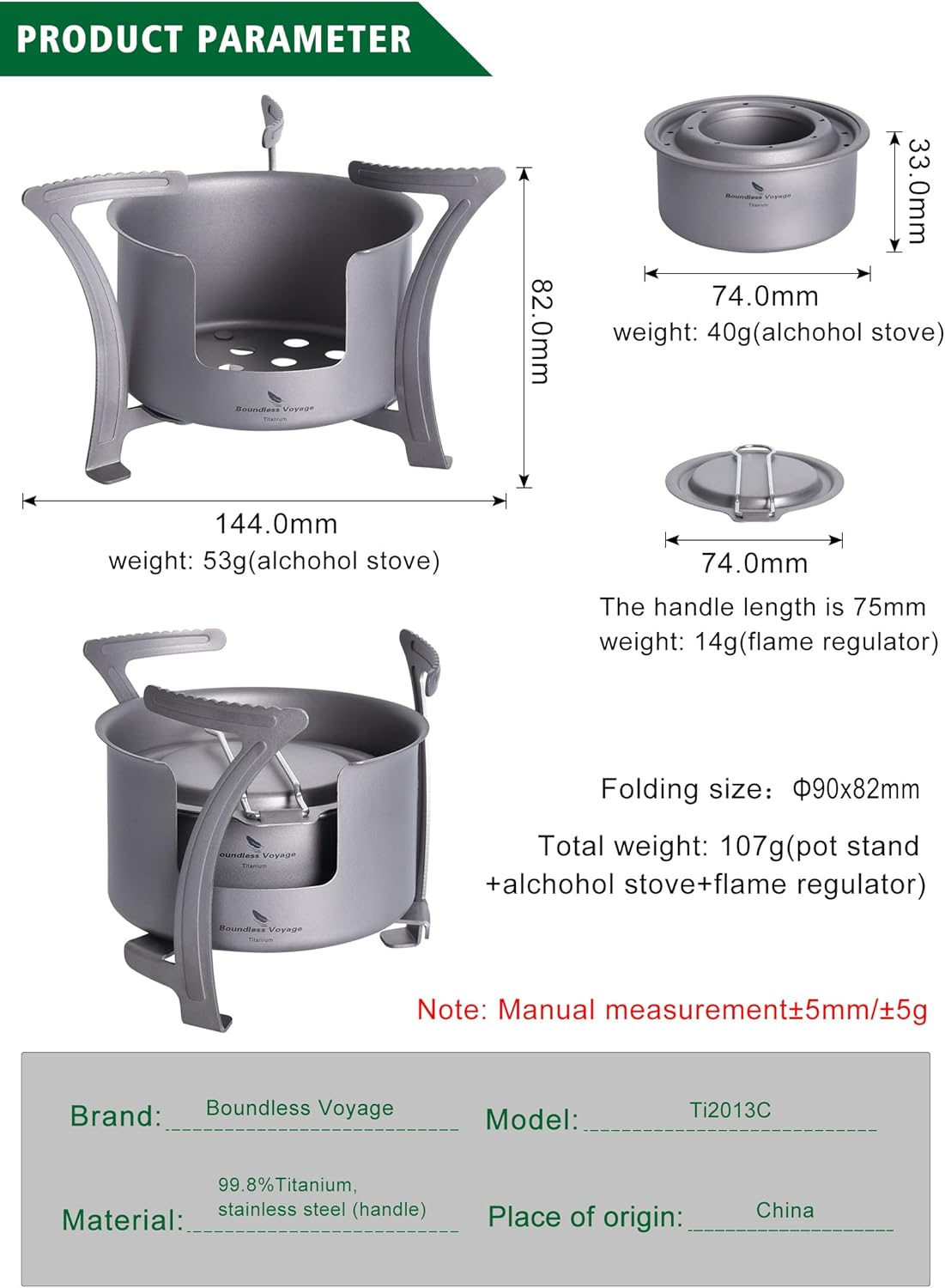 Boundless Voyage Titanium Alcohol Stove Spirit Burner with Fire Cover Outdoor Wood Stove with Stands Brackets Camping Multi-Fuels Ultralight Backpacking Stove ((Stove + Bracket)) image number 6