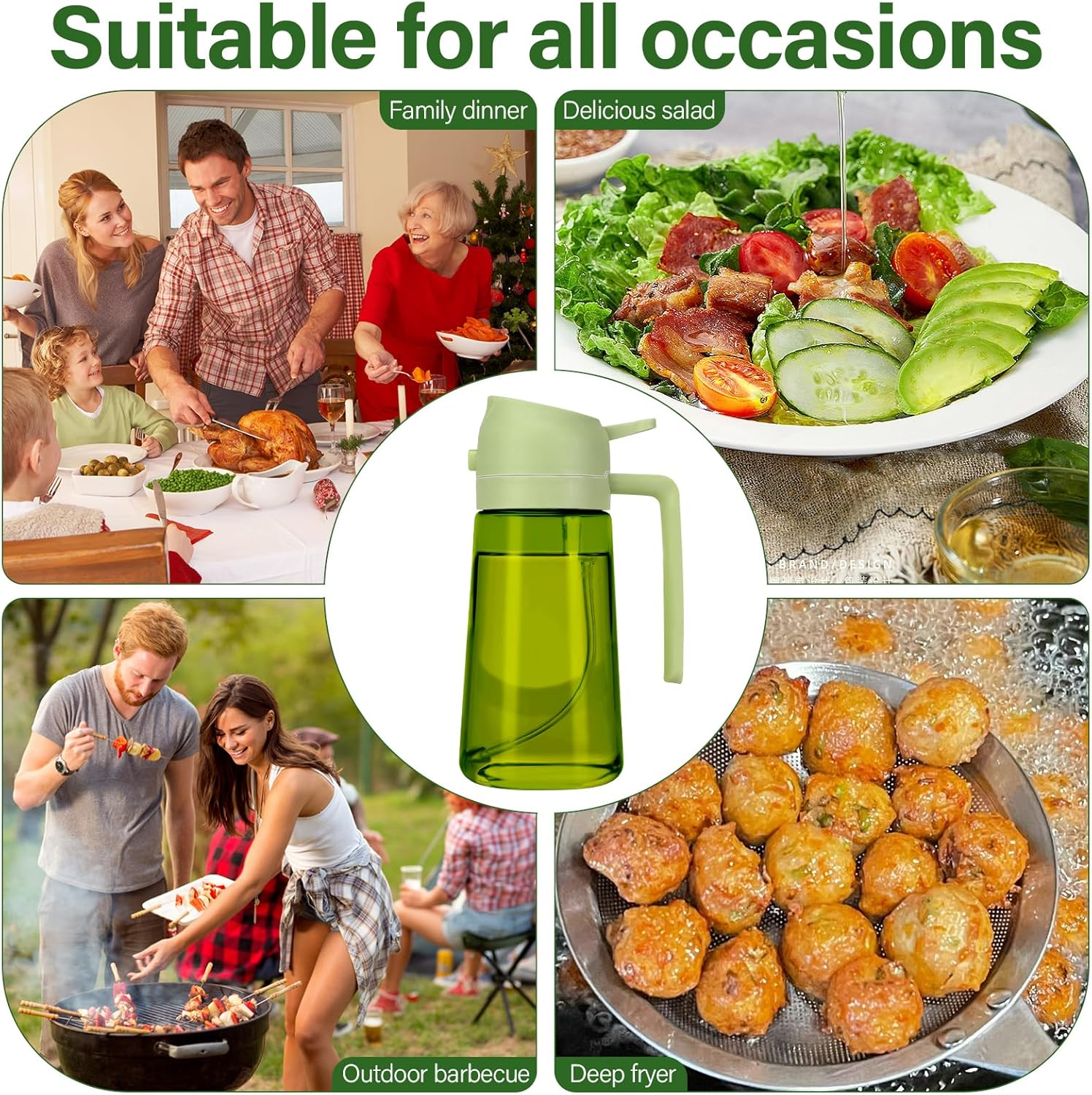 Tapvai Oil Sprayer 2 in 1 for Edible Oil 470Ml Light Blocking Dark Sprayer UV Protection for Kitchen Green Glass Bottles for Cooking