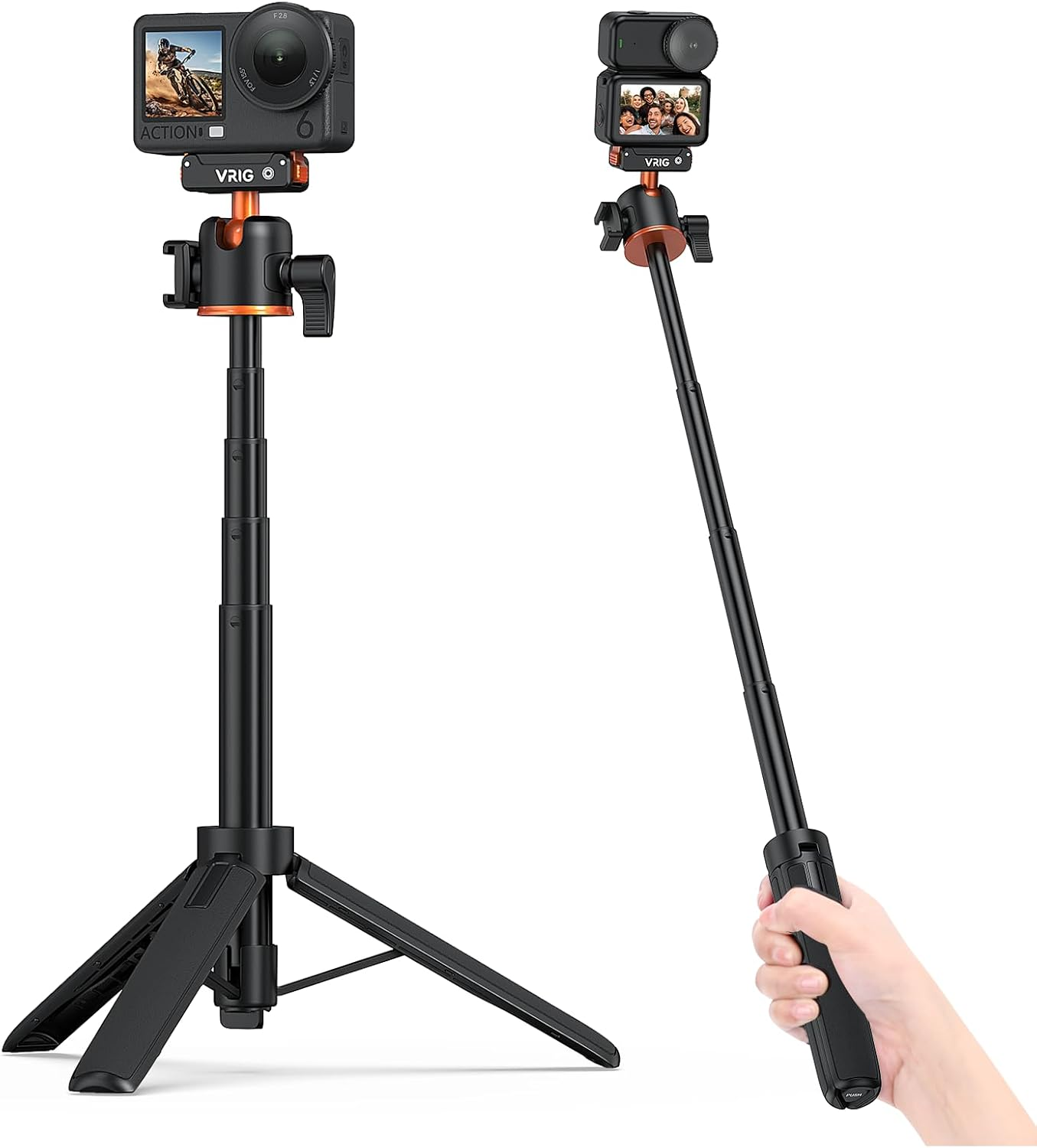 VRIG Action Camera Selfie Stick Tripod for DJI Osmo Nano/Action 6, Dual-Direction Magnetic Quick Release Adapter 360&deg; Ball Head & Cold Shoe Mount, 8 to 21 Inches Extendable Rod, AC-40N image number 6