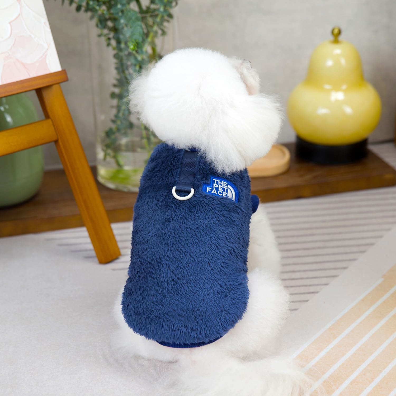Izefia Dog Sweater Clothes Apparel Fleece Woolen Sweaters Winter Warm Sweat Shirt Soft Pajamas Trendy Pet Face Pattern Vest Sweater for Small Dog Medium Cat Blue S image number 6