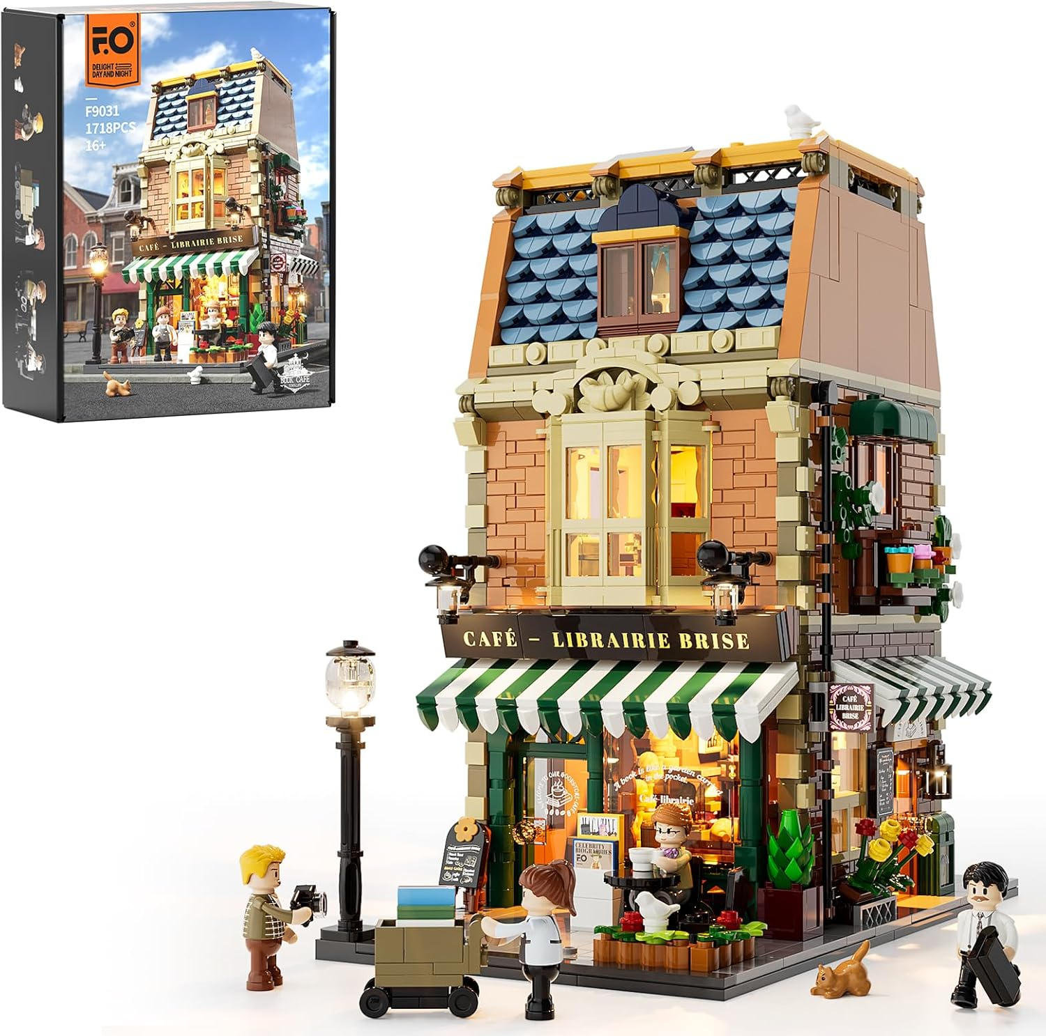 Funwhole Book-Cafe Lighting Building-Bricks Set - City Town Coffee House LED Light Modular Construction Building Model Sets 1718 Pcs for Adults and Teen image number 2