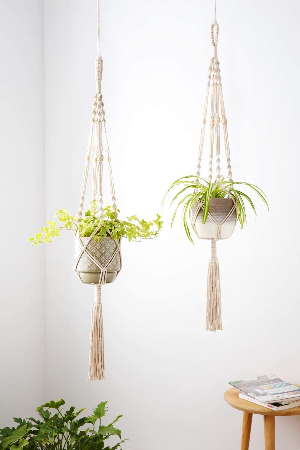 2 Pcs Macrame Plant Hangers Indoor Outdoor Hanging Plant Holders/Basket Cotton Rope with Beads 4 Legs 41 Inch &hellip;