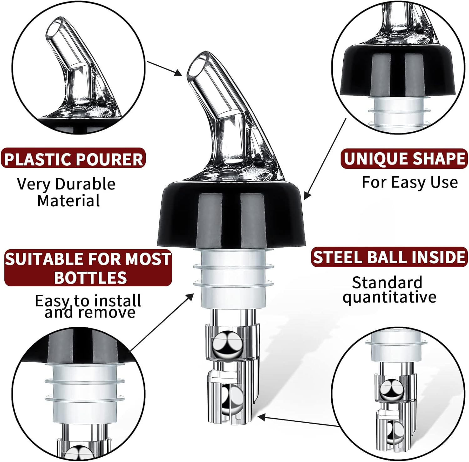 Automatic Measured Bottle Pourer - Quick Shot Spirit Measure Pourer Drinks Wine Cocktail Dispenser Home Bar Tools - 1Oz/30Ml (24 Pack) - 10 Pack image number 7