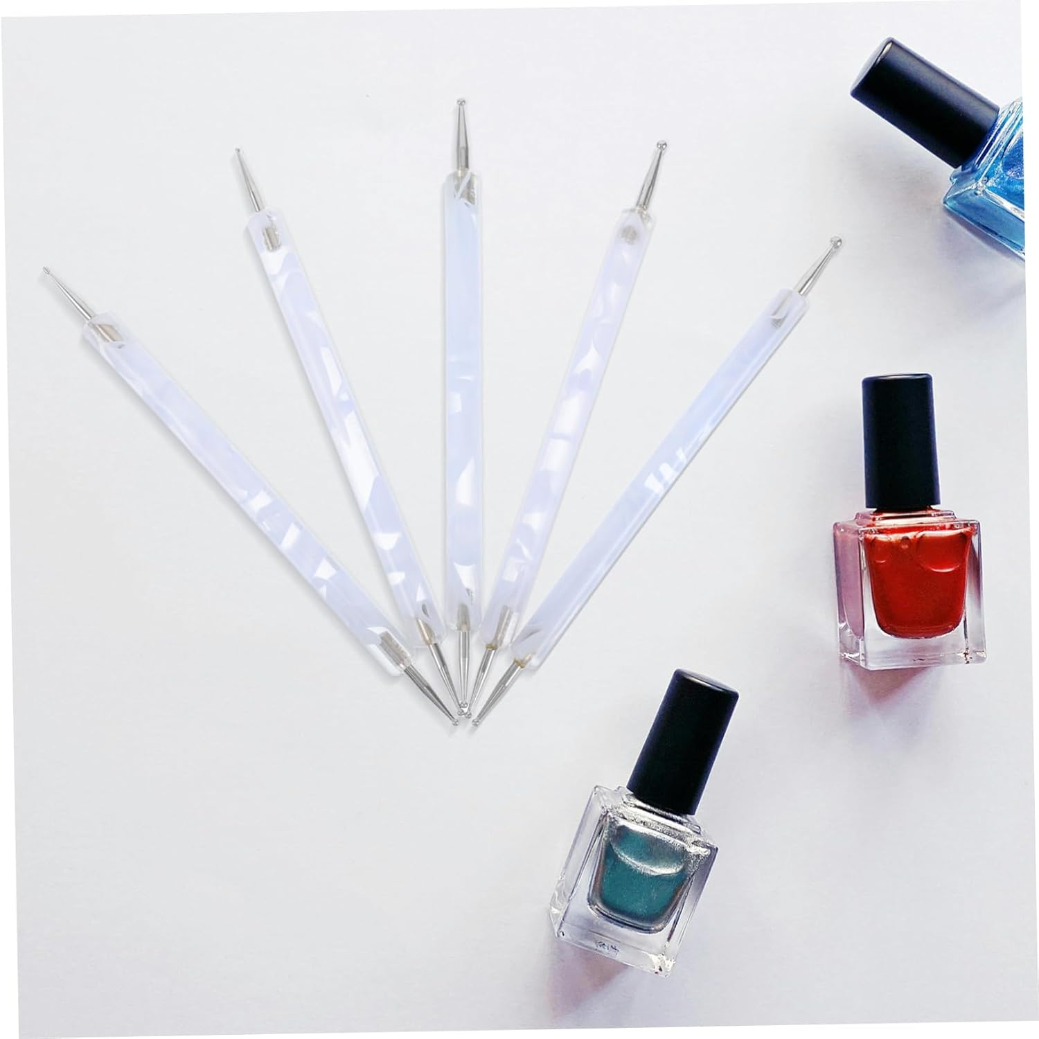 Beatifufu 5Pcs Double-Ended Dotting Tool Nail Art Design Embossing Pens for Decoration Shiny Finish Complete Kit for Creative Nail Studio - Blue image number 2