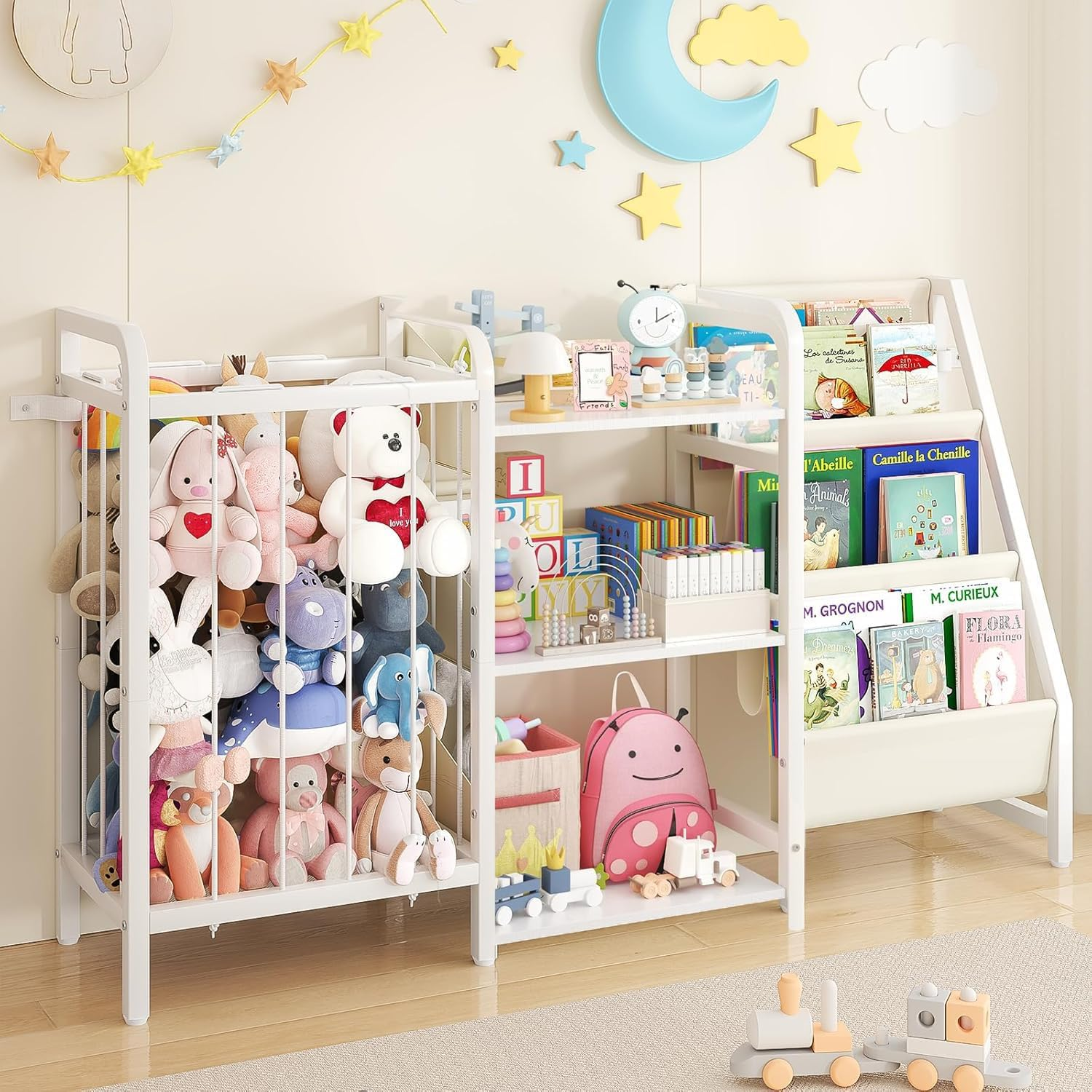 Children'S Book Shelf and Toy Organizer, 3 Tier Book Shelf for Kids Rooms,Sling Baby Bookcase with Stuffed Animal Organizer, Montessori Toddler Bookshelf for Children'S Room,Nursery, Bedroom, Playroom image number 6