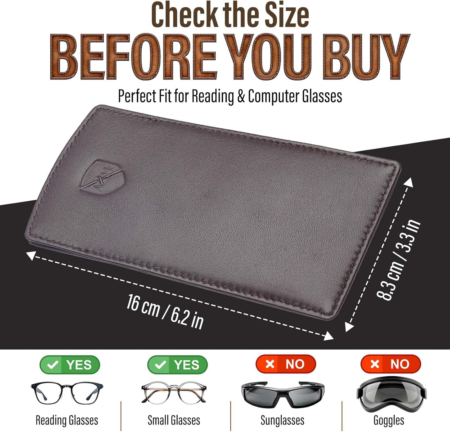 ALLEN & MATE Real Leather Reading Glasses Case Slim Soft Spectacles Pouch Sleeve with Glass Cleaning Cloth image number 1