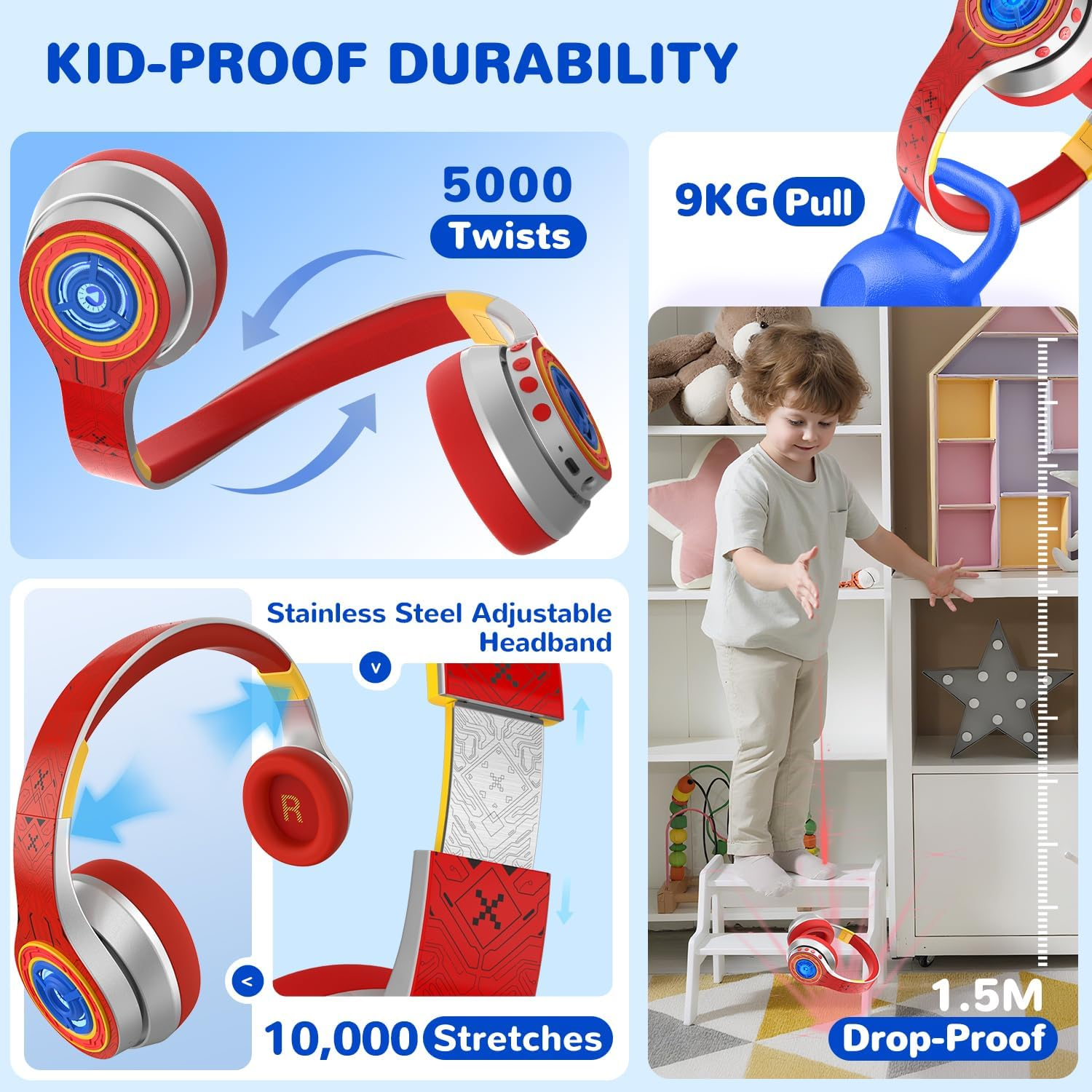 Iclever Auraa Active Noise Cancelling Headphones Kids, LED Light Up, Bluetooth 6.0, Safe Volume 80Dba, 47H Play Time,Fast Charging,Kids Headphones Wireless with Mic AUX Cord for Travel Ipad, Sliver image number 3