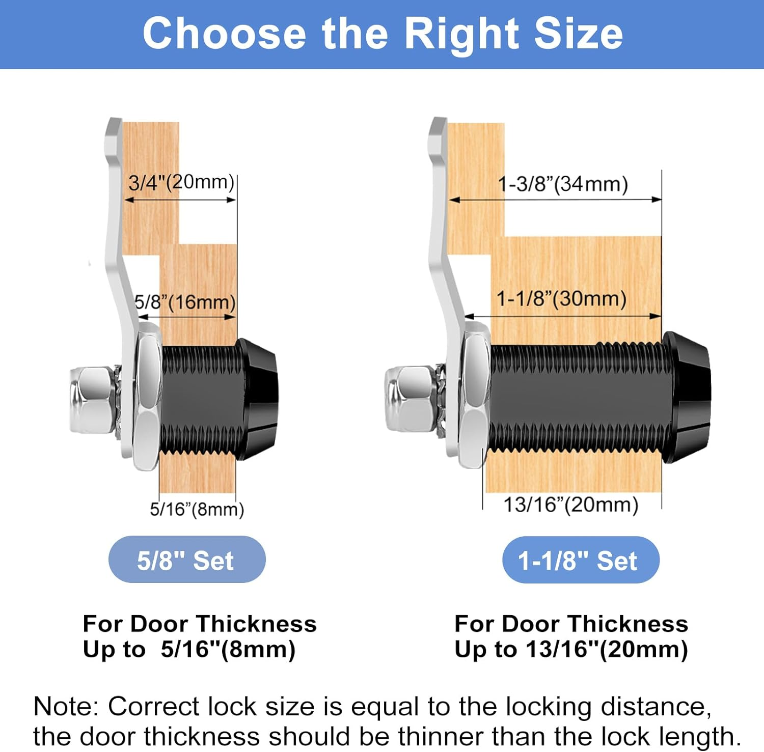 Cylinnda Black Toolbox Lock with Keys, Cabinet Locks Keyed Alike, Hook Cam, Tubular Cam Lock, Tool Box Lock with Manual, Zinc Alloy (5/8 Inch 2 Pack-Black) image number 4