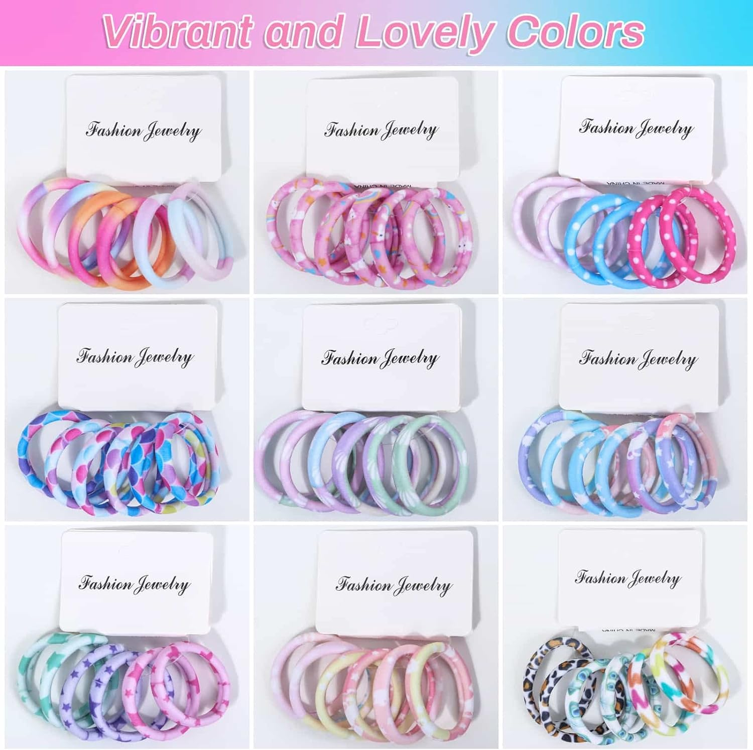 Anezus 54Pcs Hair Ties for Girls and Women, Nylon Hair Elastics Hair Bands Ponytail Holders Soft Hair Ties No Damage for Girls Thick Straight Curly Hair Multi-Colored