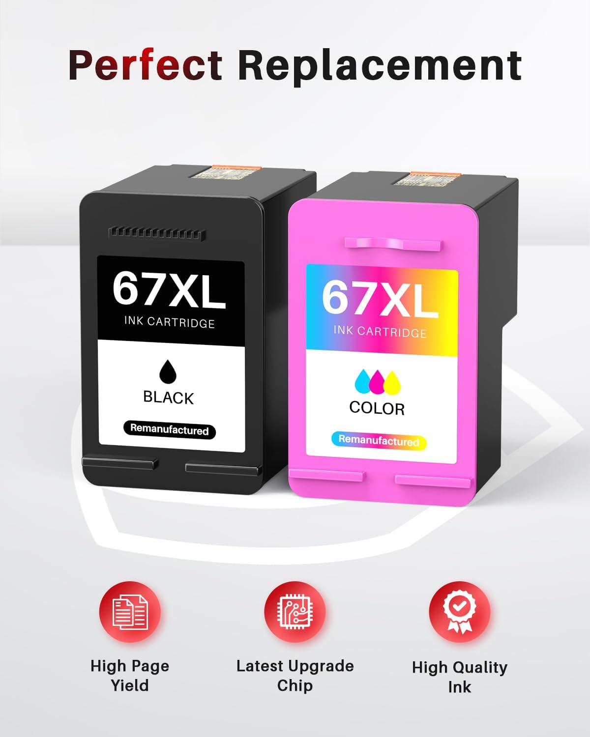67XL Ink Cartridges Combo Pack Replacement Compatible for HP 67XL 67 XL Work for 6400 6055 6052 6458 2700 2722E 2723E 2755E 2800E 2820E 4100E 4155E 6034E 6420E 6455E 6475 Printer（Black & Tricolor）