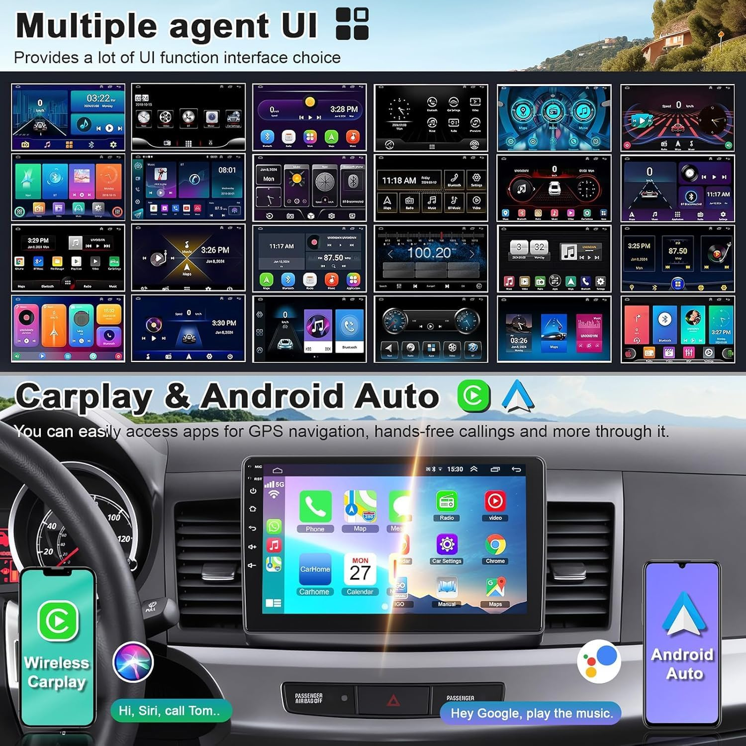 【4G RAM 64G ROM】 Car Radio for Mitsubishi Lancer 2008-2017, Android 10.1 Inch 5G Wifi Lancer Stereo with Wireless Carplay/Android Auto, Support Gps/Bluetooth5.2/1080P HD Backup Camera/Swc/Fm Radio image number 2