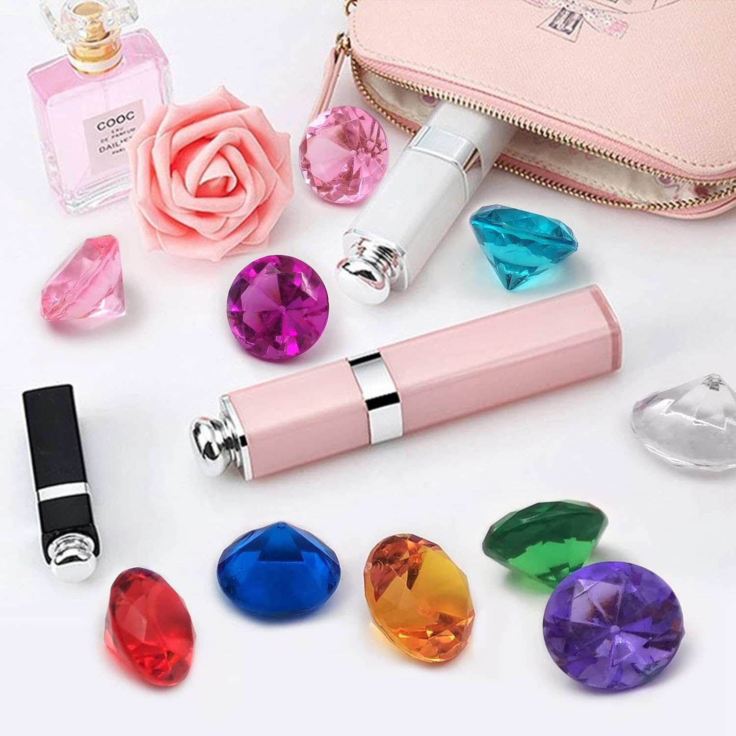 XHKDSYMC 100Pcs Clear Acrylic Diamonds 25Mm Wedding Table Scatters Gemstones Confetti for Vase Fillers,Floral Decor,Bridal Shower Decorations,Home Centerpieces,Candle Display (Multicolor) image number 6