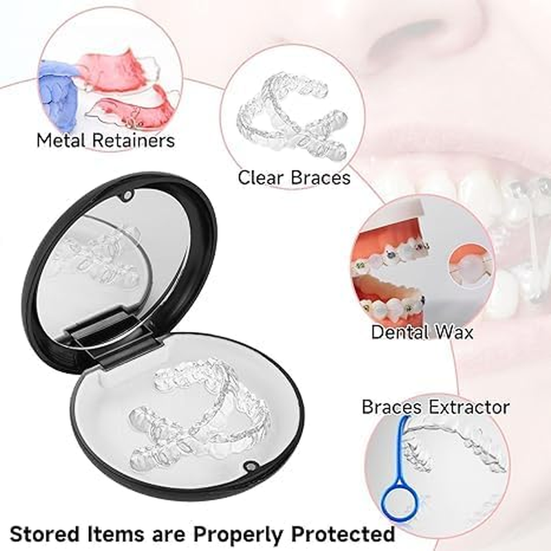 2PCS Orthodontic Retainer Case with Mirror Magnetic Braces Storage Box Denture Case Retainer Holder Solid Orthodontic Aligner Retainer Case Denture False Box Mouthguard Container for Oral Care (White) image number 3