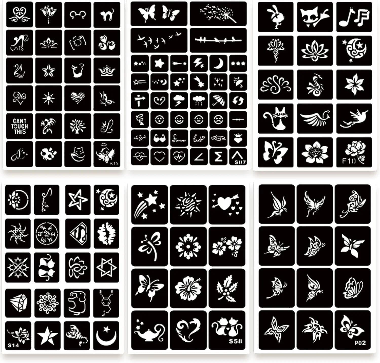 Temporary Tattoo Stencil Kit - 575Pcs - 20 Sheets for Body Art Designs - Includes Glitter Tattoo Stencils - Easy for Beginners - Perfect for Festivals and Parties - Geiwogwc image number 1