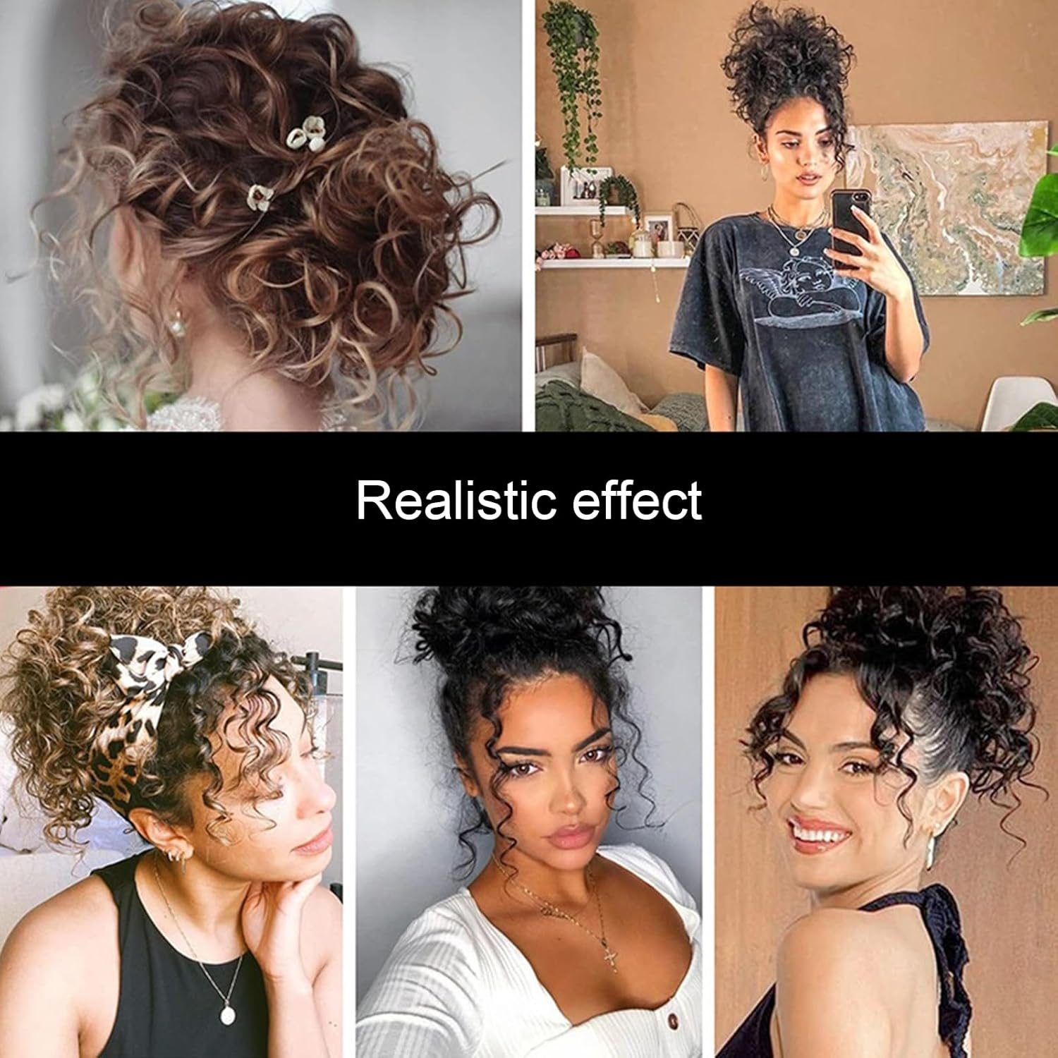 Women'S Curly Hair Bun Wigs Messy Ponytail Hair Wrap Synthetic Hair Extension Drawstring Hair Bands Dark Brown 4# image number 2
