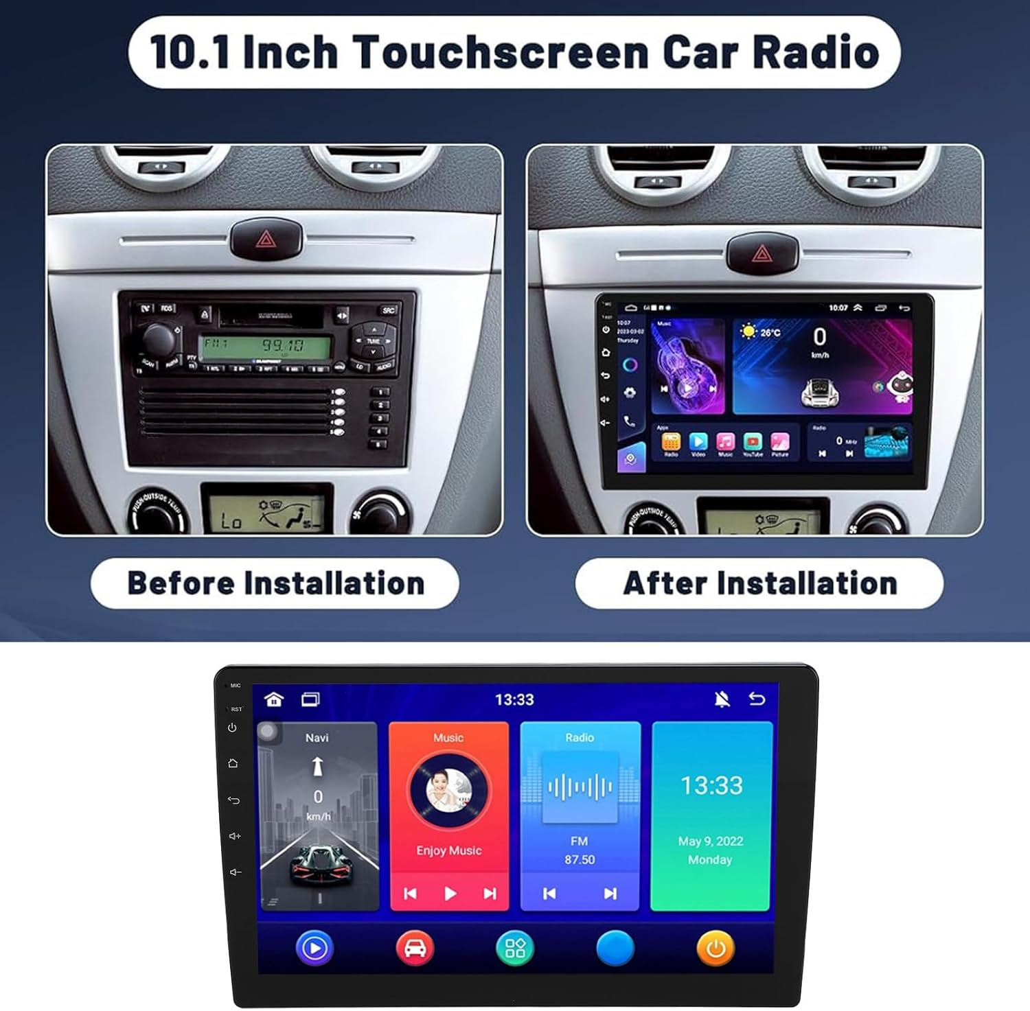 Double Din Car Stereo, 10.1 Inch IPS Touchscreen Car Radio with Wireless and Auto, Navigation, Mirror Link, Voice Control, AHD Backup Camera, BT5.2, Wifi, SWC, FM image number 4
