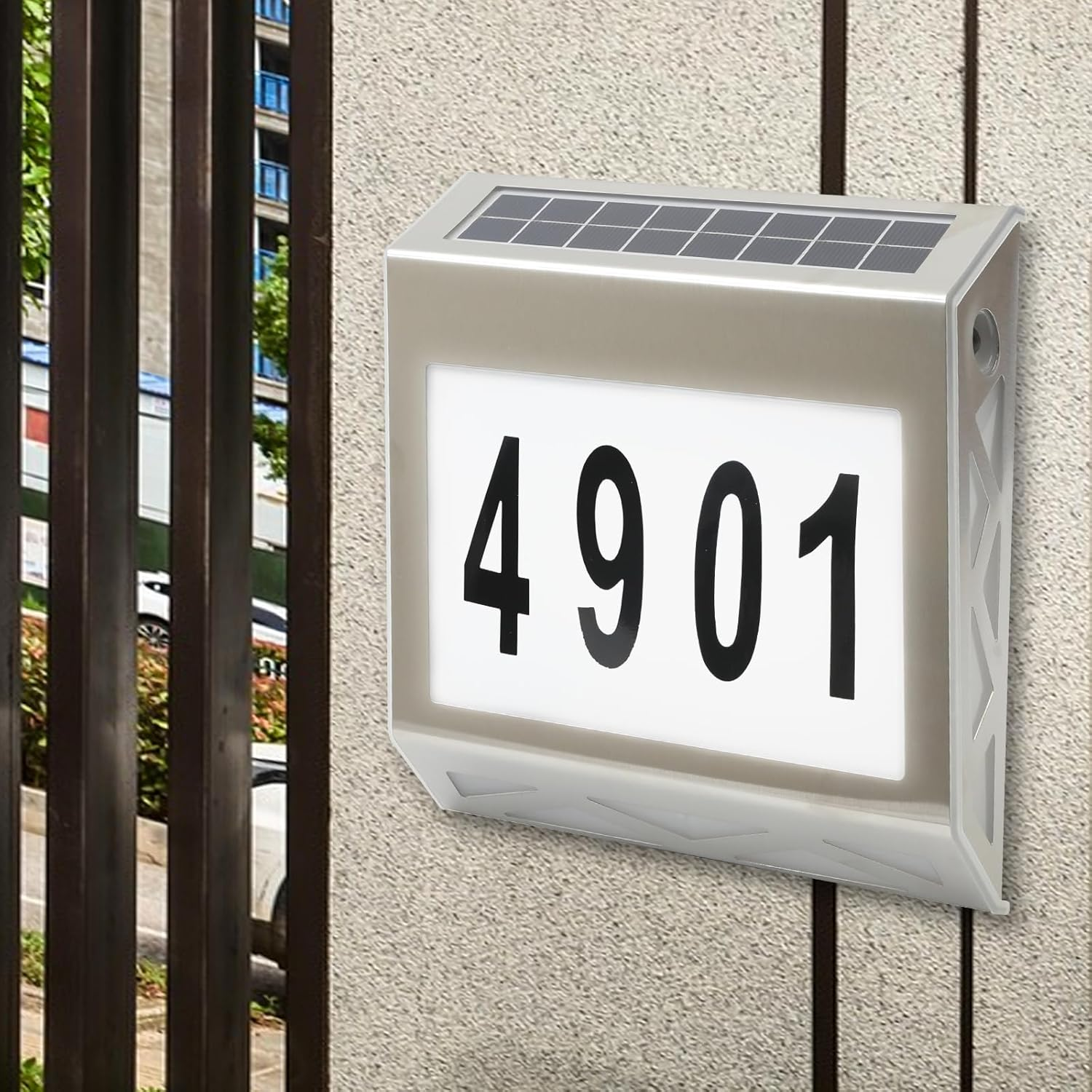 Solar Address House Number Sign, Stainless Steel 4-LED House Number Sign Outdoor Waterproof, Solar House Number Light, Rustproof Street Number Illuminated, Door Sign Mailbox outside Light image number 5