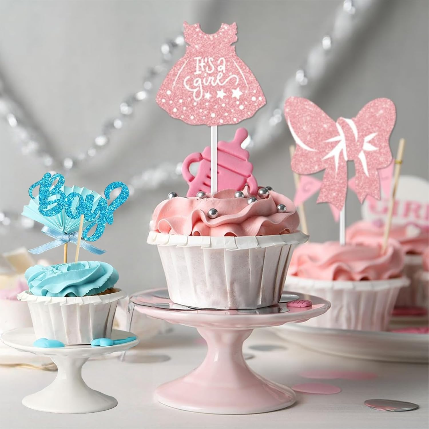 Zvorgath 24-Pack Baby Gender Reveal Cupcake Topper Set, Boy or Girl Themed Party Cake Decorating Props, Baby Shower Gender Reveal Party Decorations image number 1