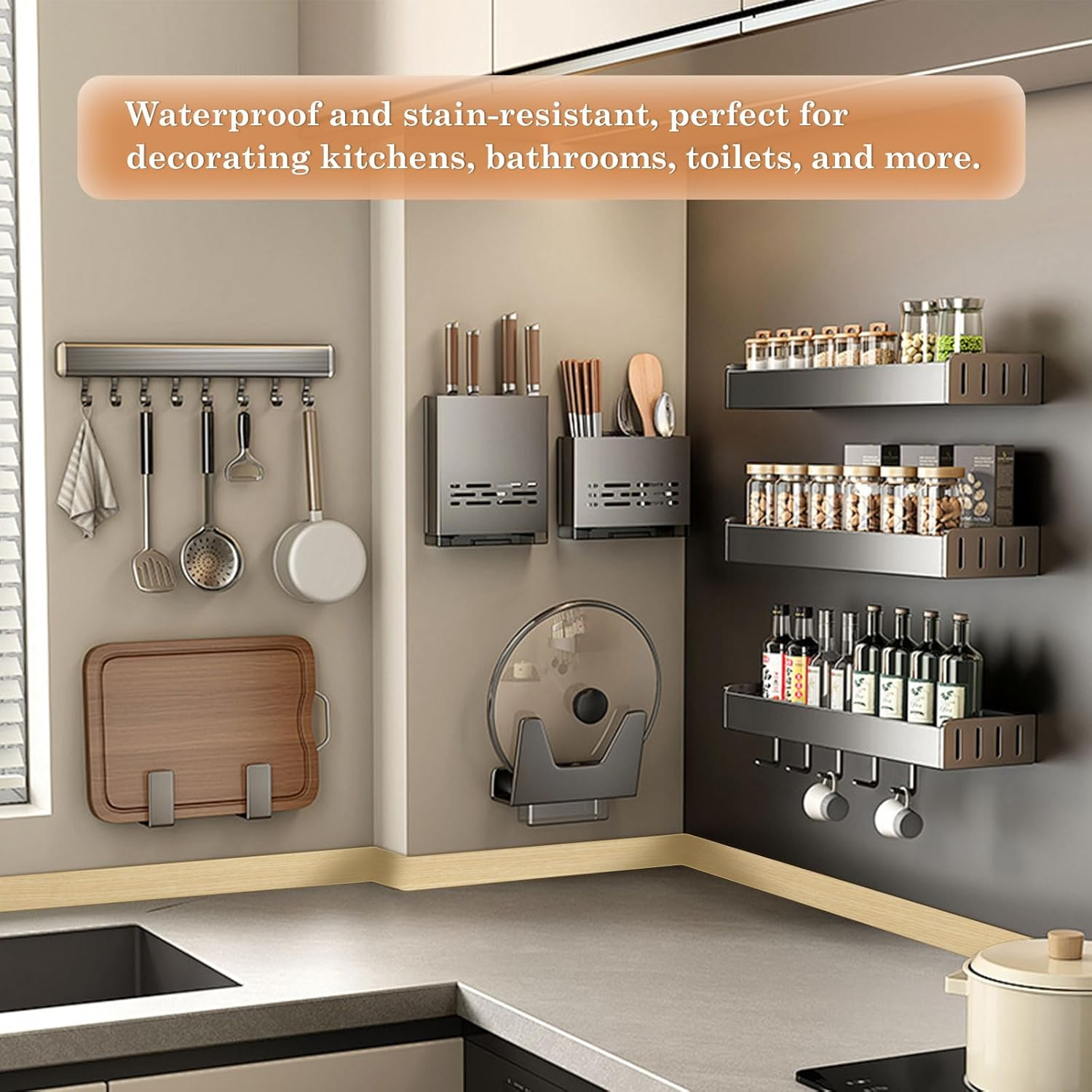 TECDW Wood Grain Tape (10Cm X10M), Self-Adhesive Wood Grain Repair Tape, Waterproof Wall Borders Peel and Stick, Baseboard Trim for Tables, Baseboards, Doors, Windows, Floors (10M, Brown Walnut) image number 2