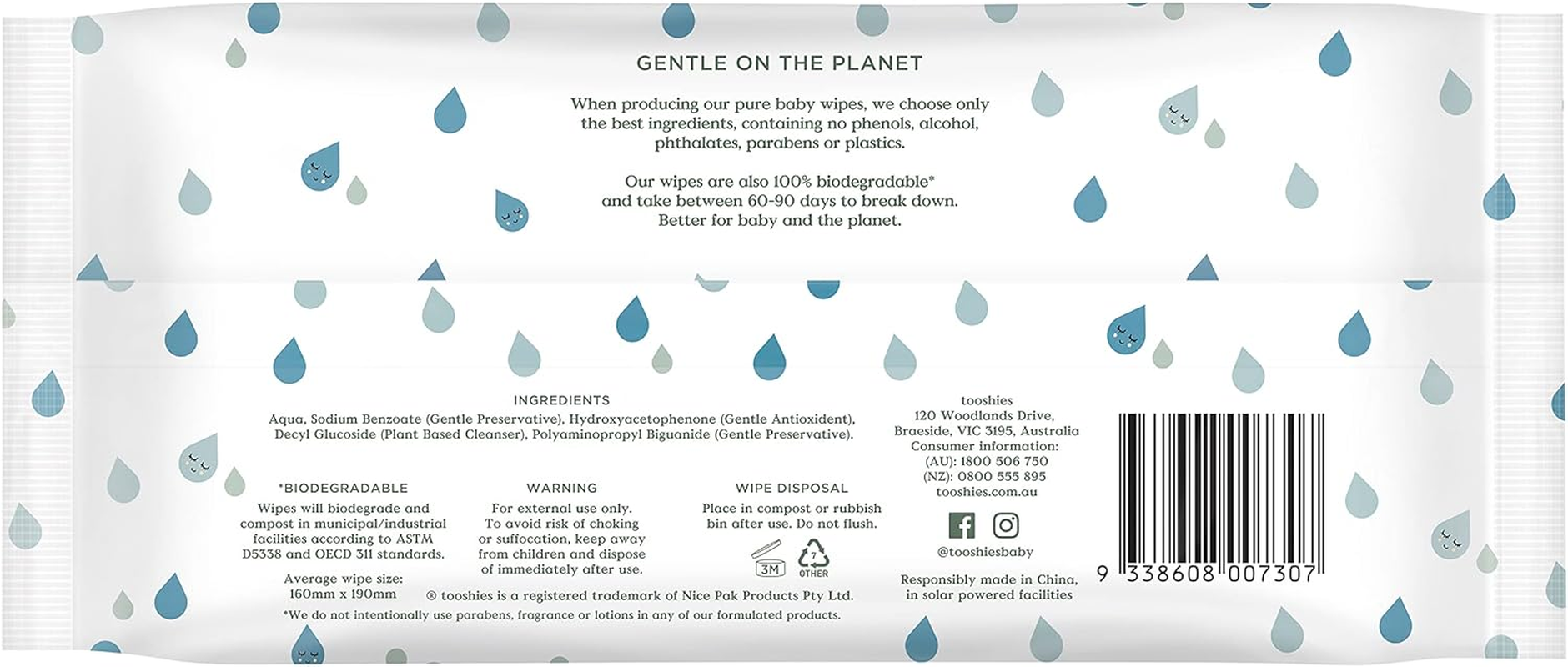 Tooshies Wipes | Pure Water Wipes | 100% Plastic Free | Biodegradable | Fragrance Free | 4 X 70Pk (280 Wipes) image number 4