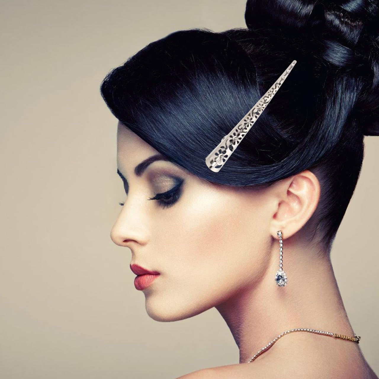 Healeved Set of 4 Stylish Alligator Hair Clips in Silver - Large Duckbill Hair Clips Made of Metal Unusual Vintage Crocodile Clips Fashionable Beak Hair Clips Unique image number 5