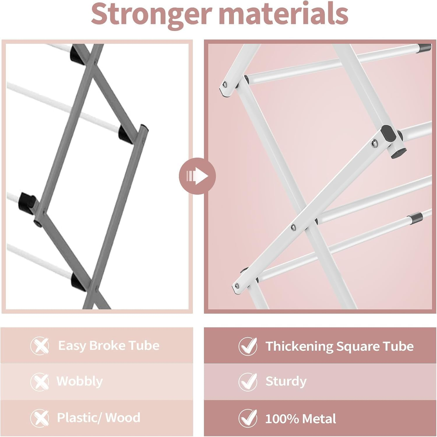 Misenfar 3-Tier Laundry Drying Rack, Expandable Metal Clothes Dryer, Collapsible Towel Rack, Air Drying Rack, Indoor/Outdoor Use (White) image number 2
