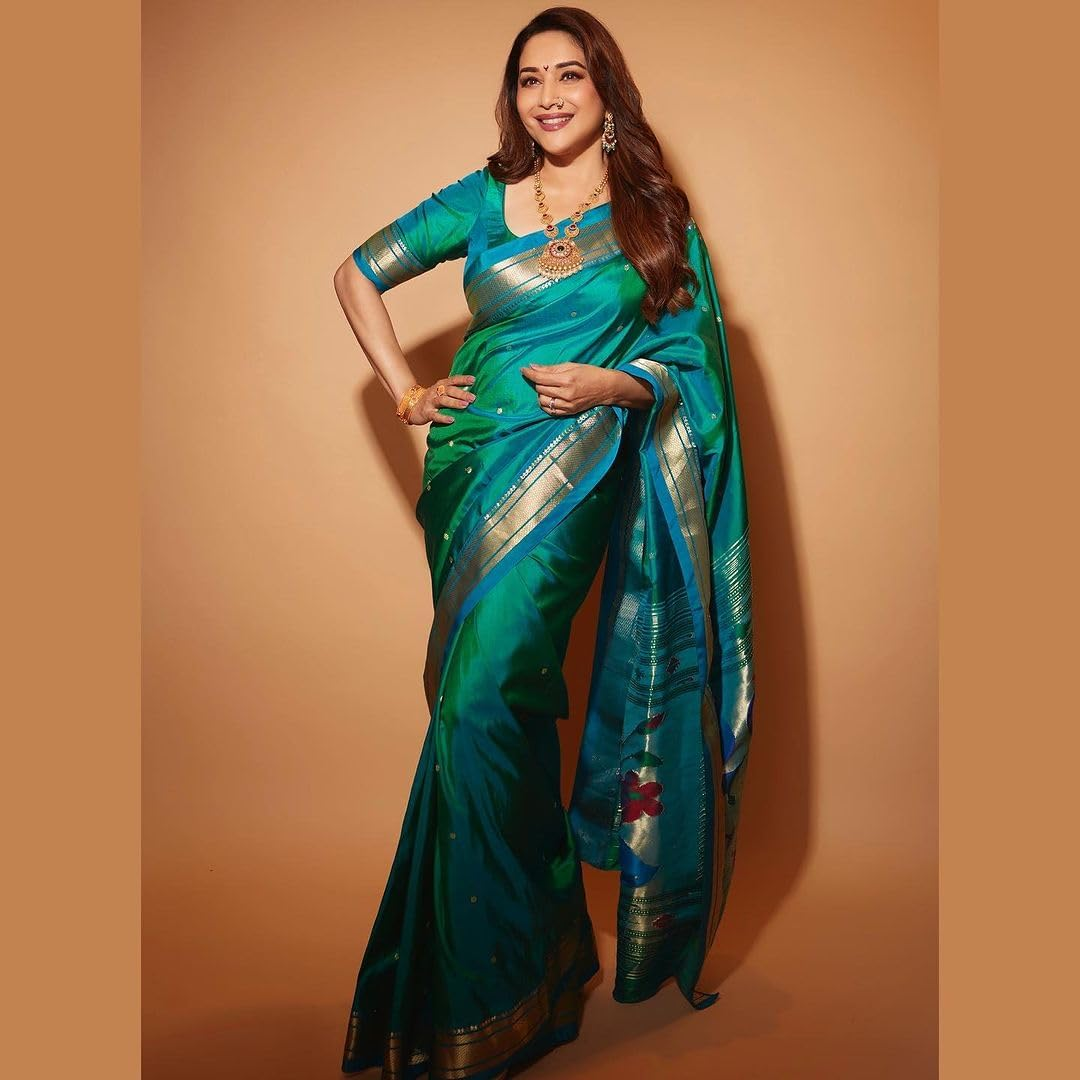 SGF11 Women'S Paithani Kanjivaram Soft Silk Saree with Blouse Piece - Rama Green image number 4