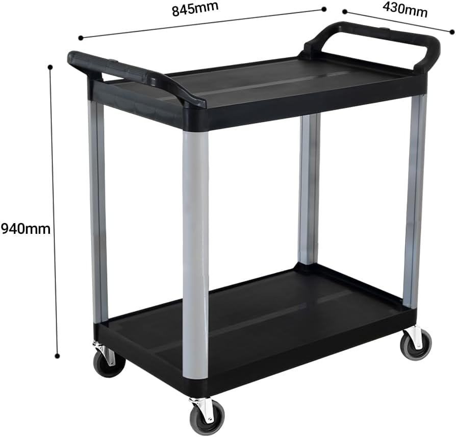 SOGA 2 Tier Food Trolley Portable Kitchen Cart Multifunctional Big Utility Service with Wheels 845X430X940Mm Black image number 6