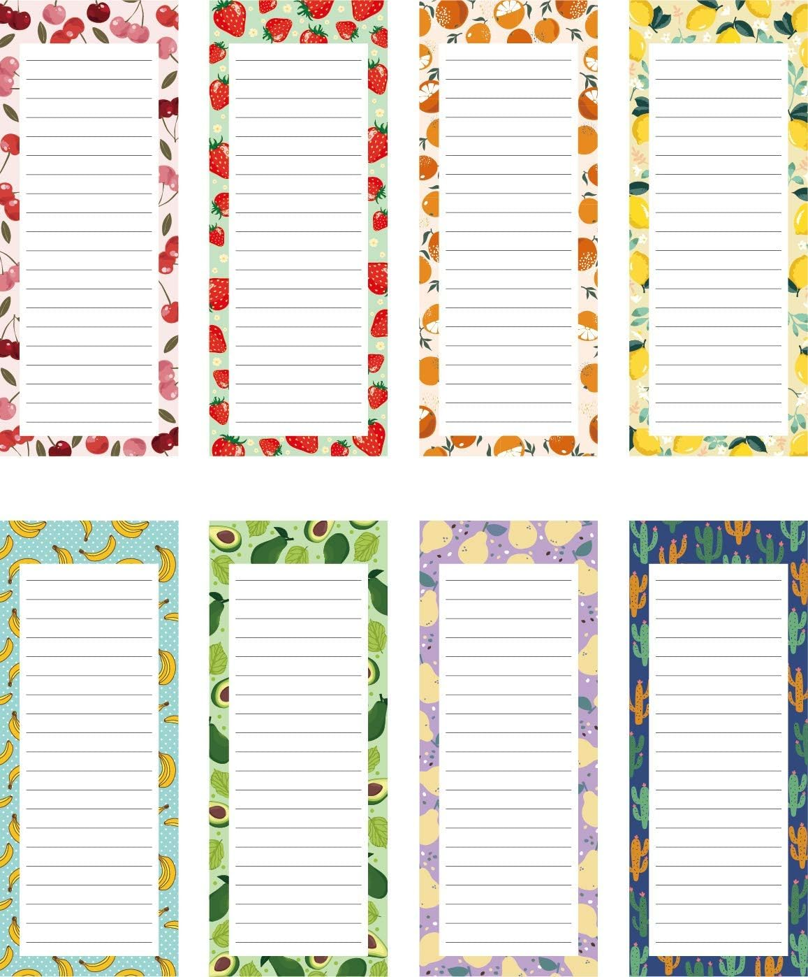 8 Pack Magnetic Notepads for Fridge, to Do List, Grocery List, Shopping List,Reminders, Recipes,3.5" X 9", 50 Sheets, Magnet Memo Pad Vintange Fruits image number 1