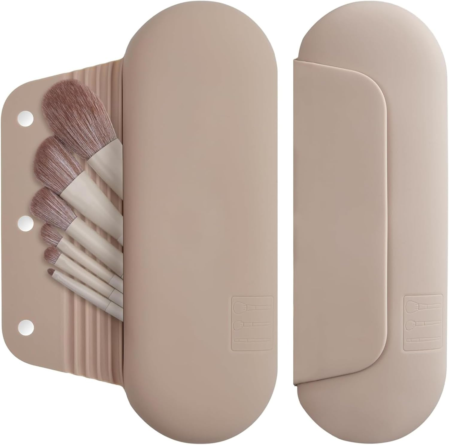 Silicone Makeup Brush Holder Travel Cosmetic Bag &ndash; Soft Portable Cosmetic Face Brushes Holder with Anti-Fall Out Magnetic Closure, Large Travel Makeup Brush Case (Walnut)