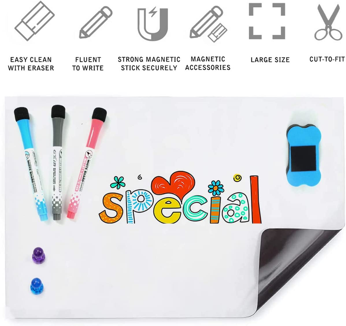 2 Pack Magnetic Portable Fridge Dry Erase Whiteboard Home Kitchen Memo Board for Refrigerator, Monthly Planner Sheet, Home, Office, School with 3 Whiteboard Markers, 2 Push Pin Magnets, 1 Eraser (A3) image number 6