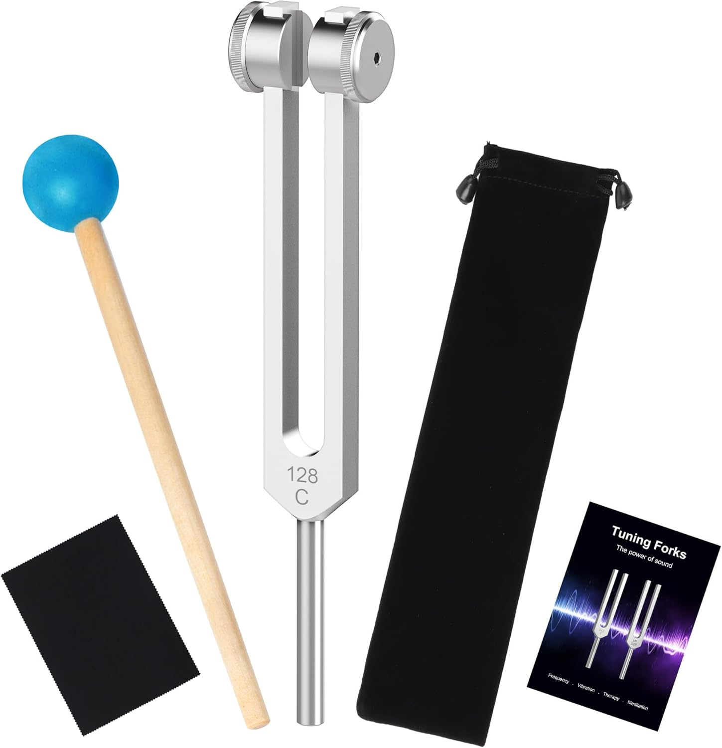 128Hz Tuning Fork - Aluminium Alloy with Silicone Hammer & Carry Pouch - Perfect for Yoga, Meditation & Relaxation