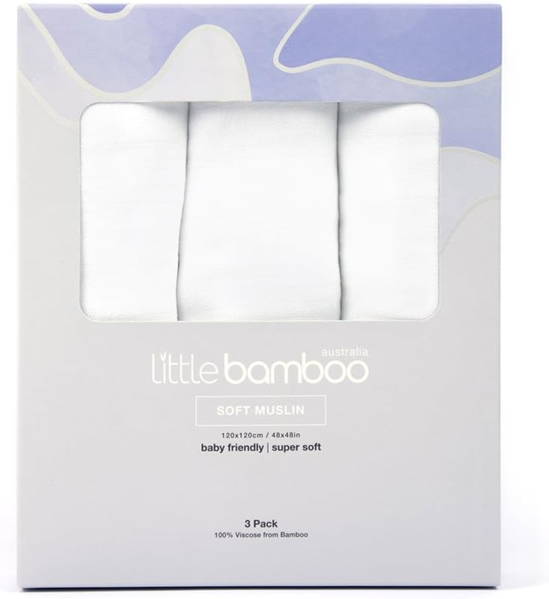 Little Bamboo Muslin Baby Swaddle Wraps, Natural (Pack of 3)