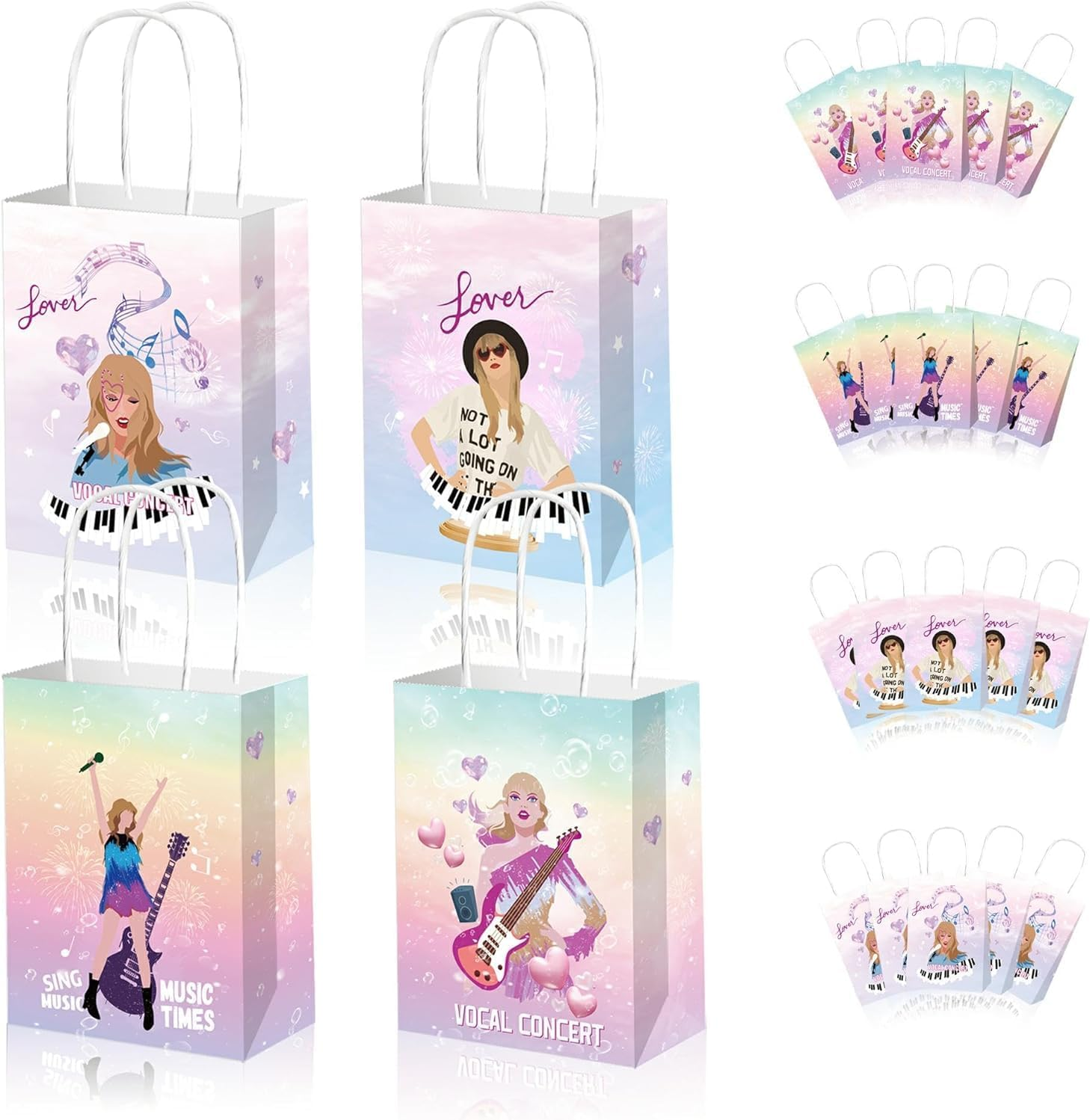 TIAMORK Singer Music Paper Bags Birthday Party Decorations 12 Pcs Goodies Bags,Double Sided Music Style Paper Bags Boys Girls Birthday Party Favors image number 3