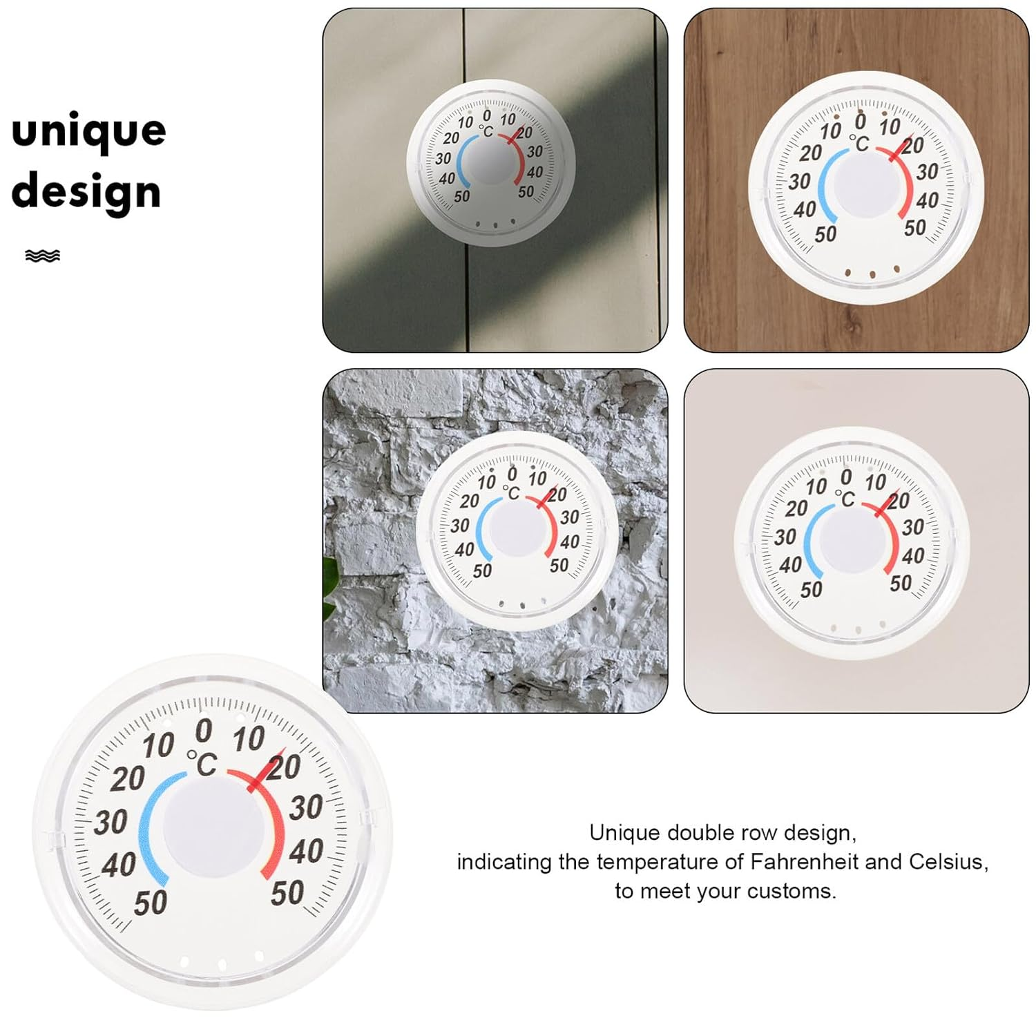 TEHAUX 3Pcs Wooden Wall Thermometers Indoor Hanging Temperature Gauges Dual Scale Fahrenheit Celsius for Home School Shop with Design Silver image number 6