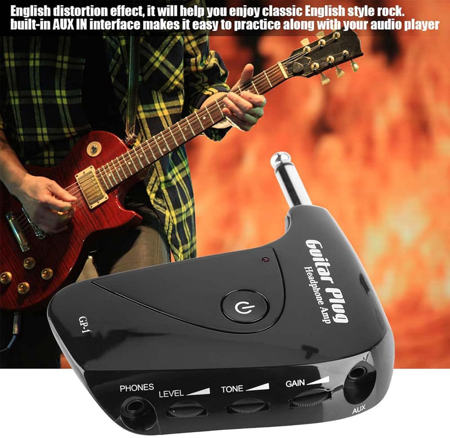 Guitar Plug Headphone Amplifier Amp with Classic British Distortion Effect, Plug and Play, Portable and Lightweight for Practice image number 4