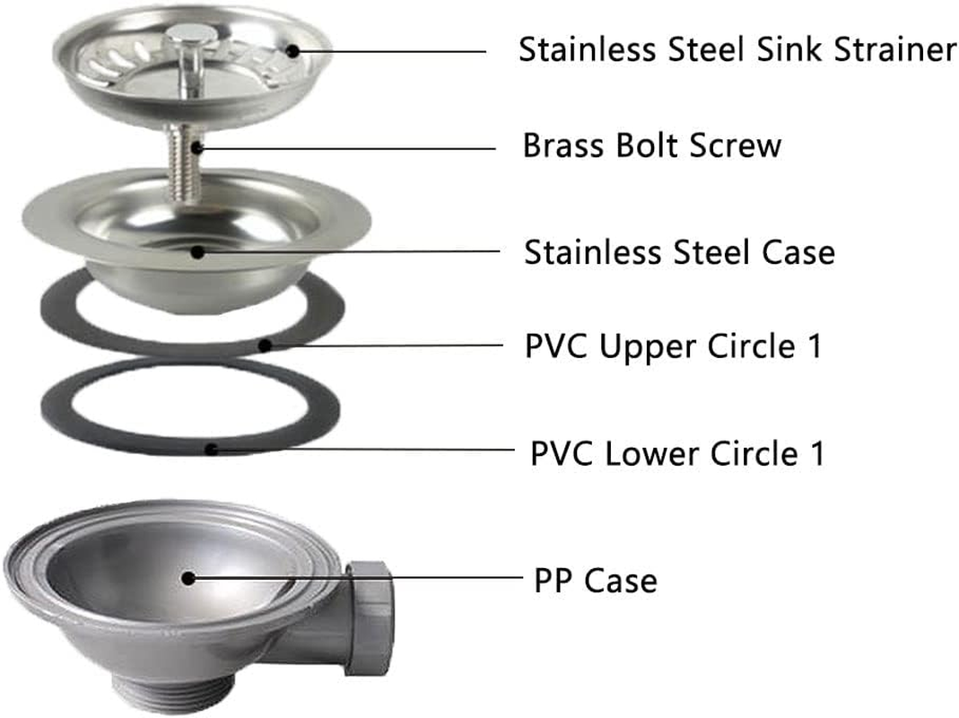 Kitchen Sink Collection, 114Mm Kitchen Stainless Steel Sink Drain Strainer Waste Plug with Square Overflow (Round) image number 4