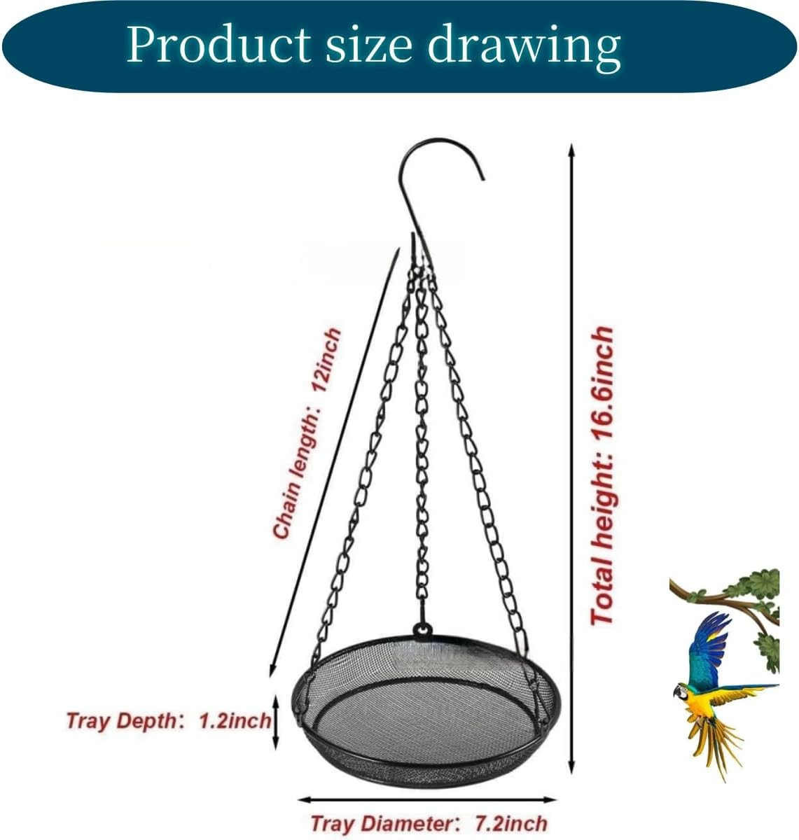 1Pcs Metal Mesh Platform Feeders for Birds, Hanging Bird Feeder Dispenser,Hanging Tray,Bird Platform Seed Tray image number 5