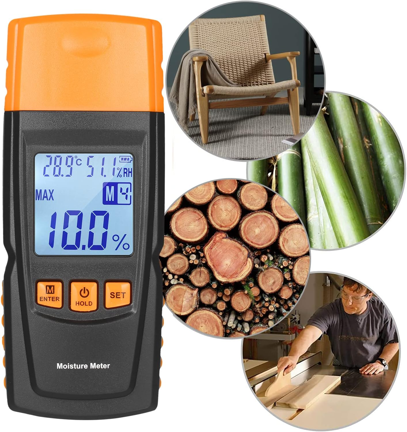 Viagasafamido Digital Wood Moisture Measuring Device, High-Precise Measurement of the Water Content, LCD Backlight, Wooden Floor Moisture Tester GM610, No Battery Shipping