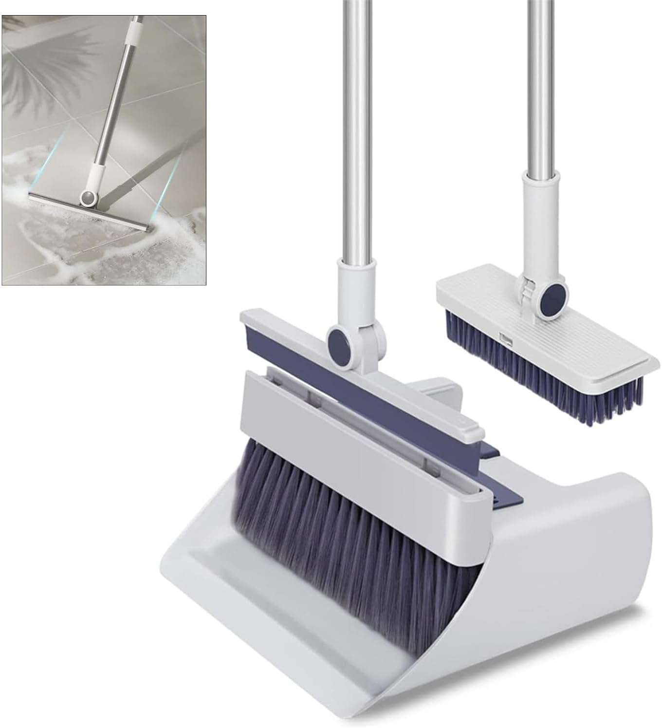 4-In-1 Broom with Dustpan Combo with Upright Stand, Built-In Squeegee and Scrubber for Effortless Cleaning in Home Kitchen Bathroom, Indoor Outdoor Use image number 4