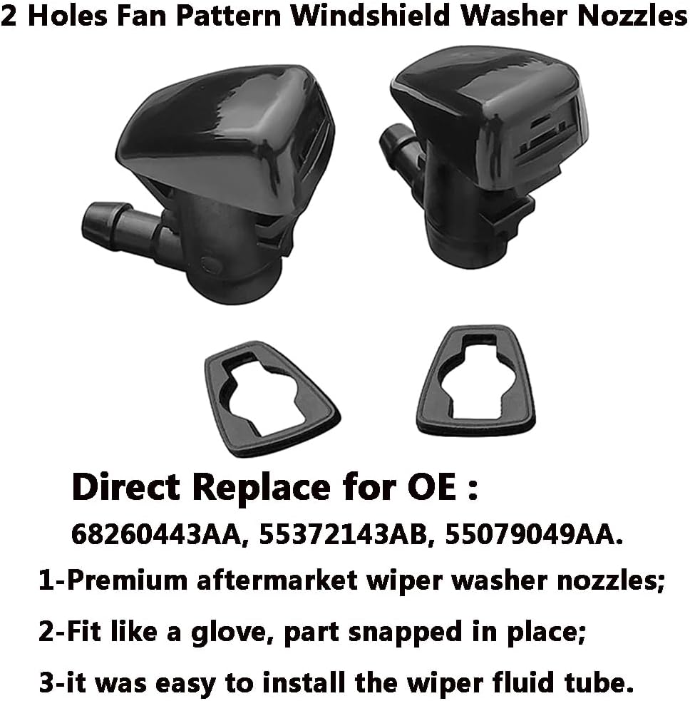 68260443AA Premium Wiper Washer Nozzles Fit for 2005-2023 Jeep Grand Cherokee WK WK2 WL Windshield Washer Fluid Jet Nozzle | Easy to Install | 2 Pack, Ref 55372143AB, Grand Cherokee Accessories